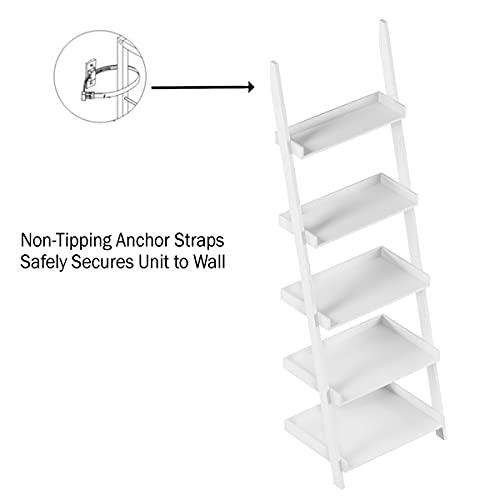 Lavish Home Lavish Home Bookshelf - 5-Tier Ladder Shelf with Leaning Look - Bookcase for Home Decor and Office Storage - Freestanding Book Shelves (White)