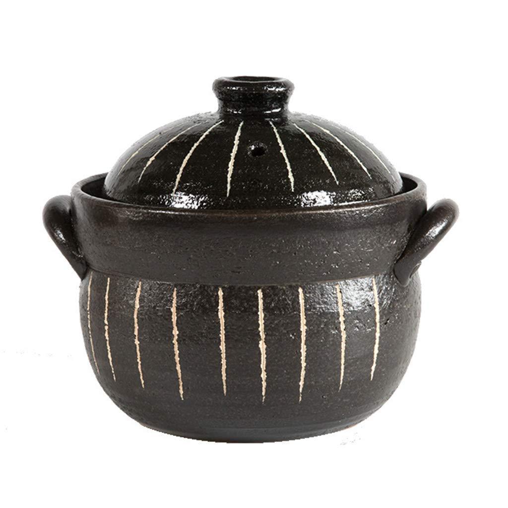 ZJXDPBF Round Stove Stew Japanese Donabe Stone Rice Pot with Double Lid Clay Rice Cooker Soup Pot Stoneware Heat Resistant Ceramic Casserole Black 17 x 15.5 cm (7 x 6 inches)