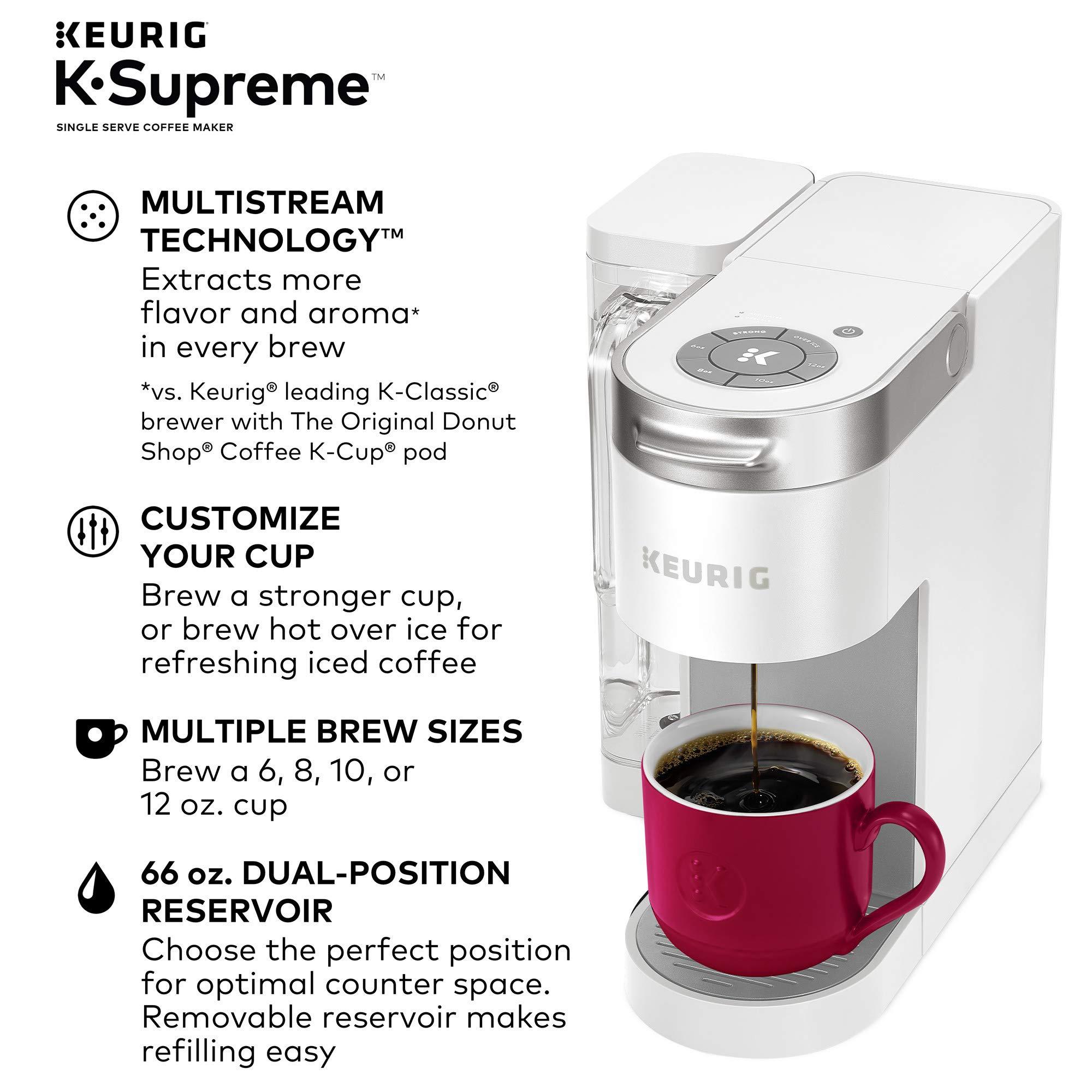 Keurig Keurig K-Mini Single Serve Coffee Maker, Studio Gray, 6 to 12 oz. Brew Sizes & K-Supreme Single Serve K-Cup Pod Coffee Maker, MultiStream Technology, White