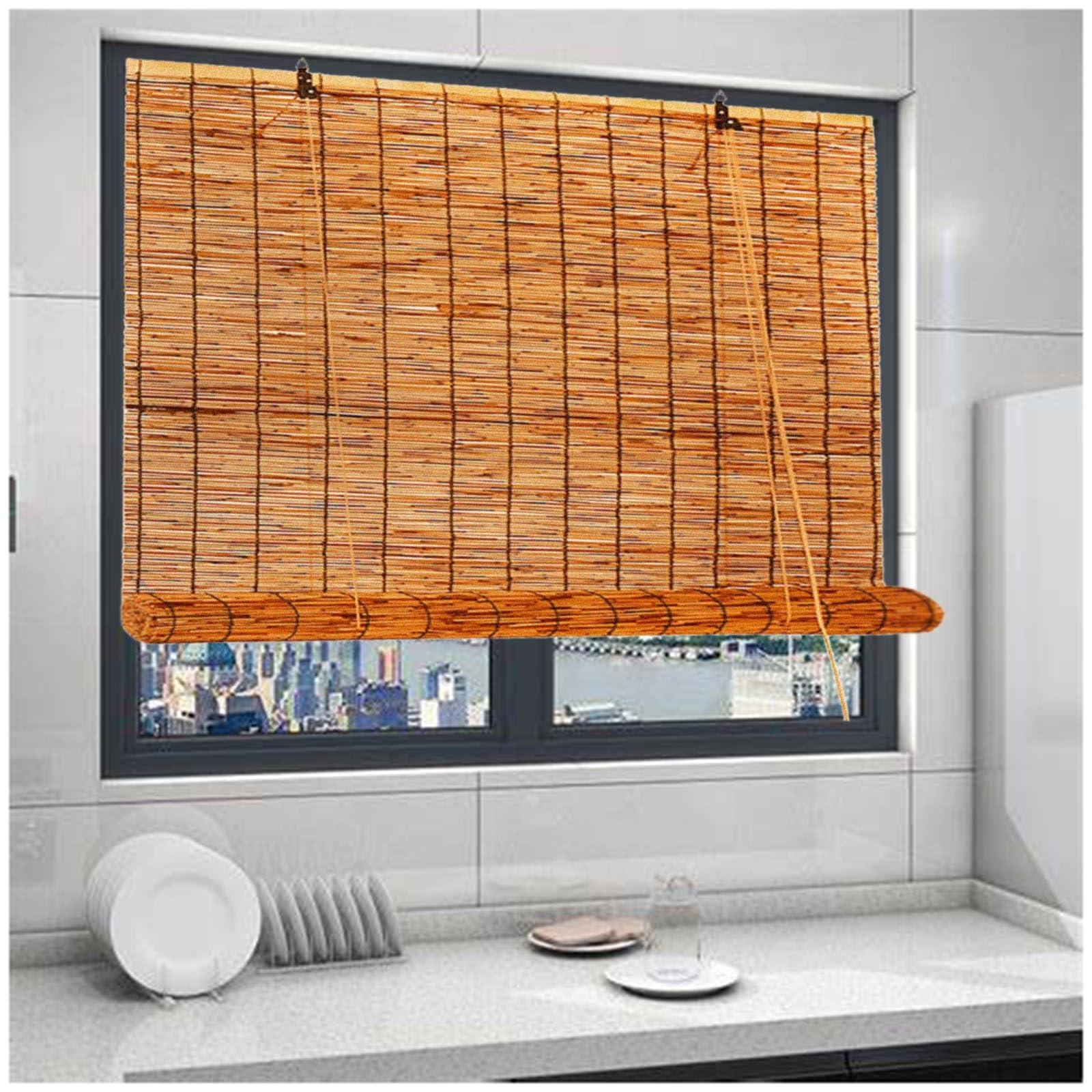 VELLOW Bamboo Blinds for Windows, Bamboo Roman Roll Up Shades for Indoor/outdoor Patio, Light Filtering Bamboo Shades Privacy Screen Woven Blackout Curtains Cordless 48 60 64 66 72 84 96in High (Size : 48"