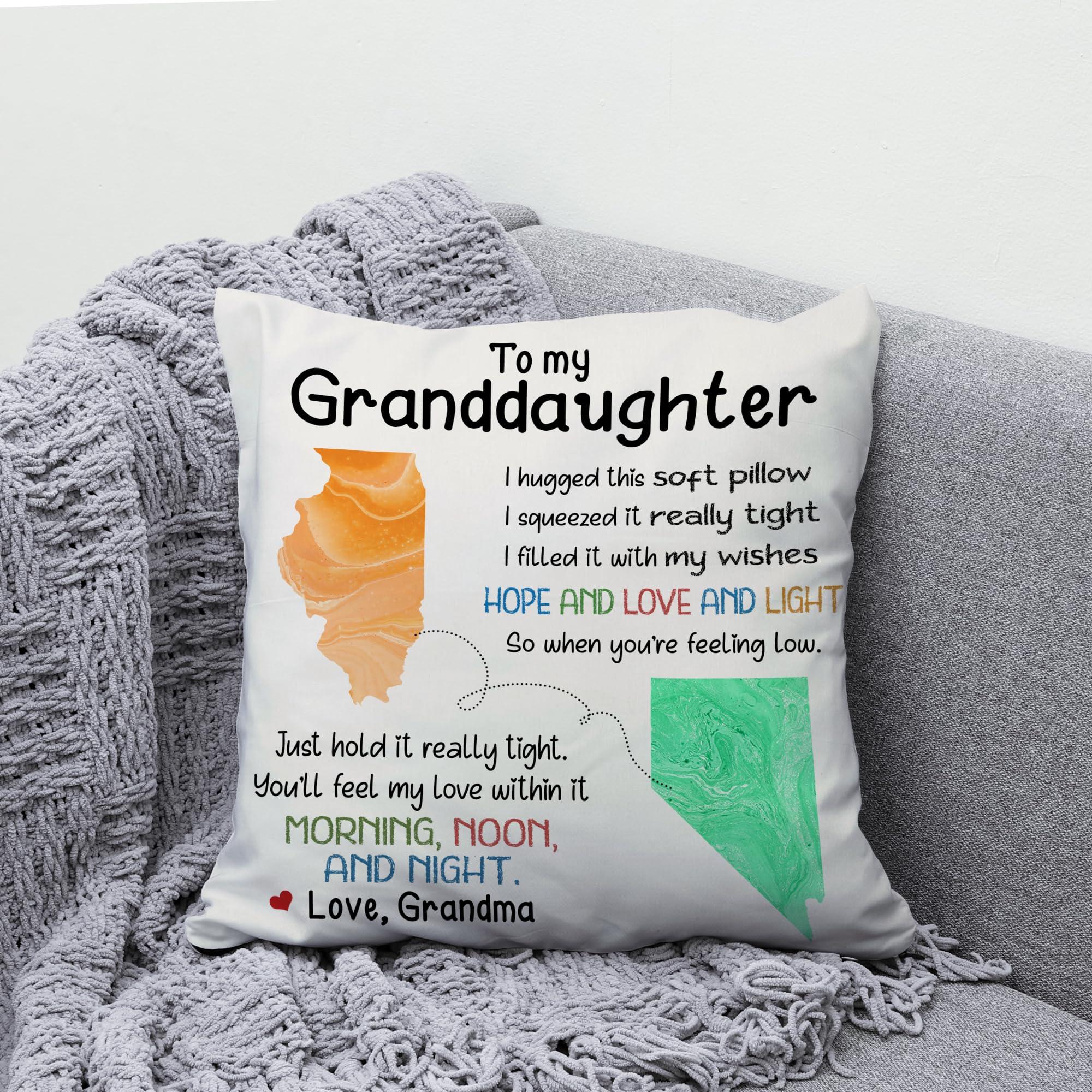 Hyturtle Hyturtle Personalized to My Granddaughter Pillow (Insert Included) Gifts from Grandma - Birthday for Granddaughter - State to State Custom Name Sofa Couch Cushion Home Decor Pillow