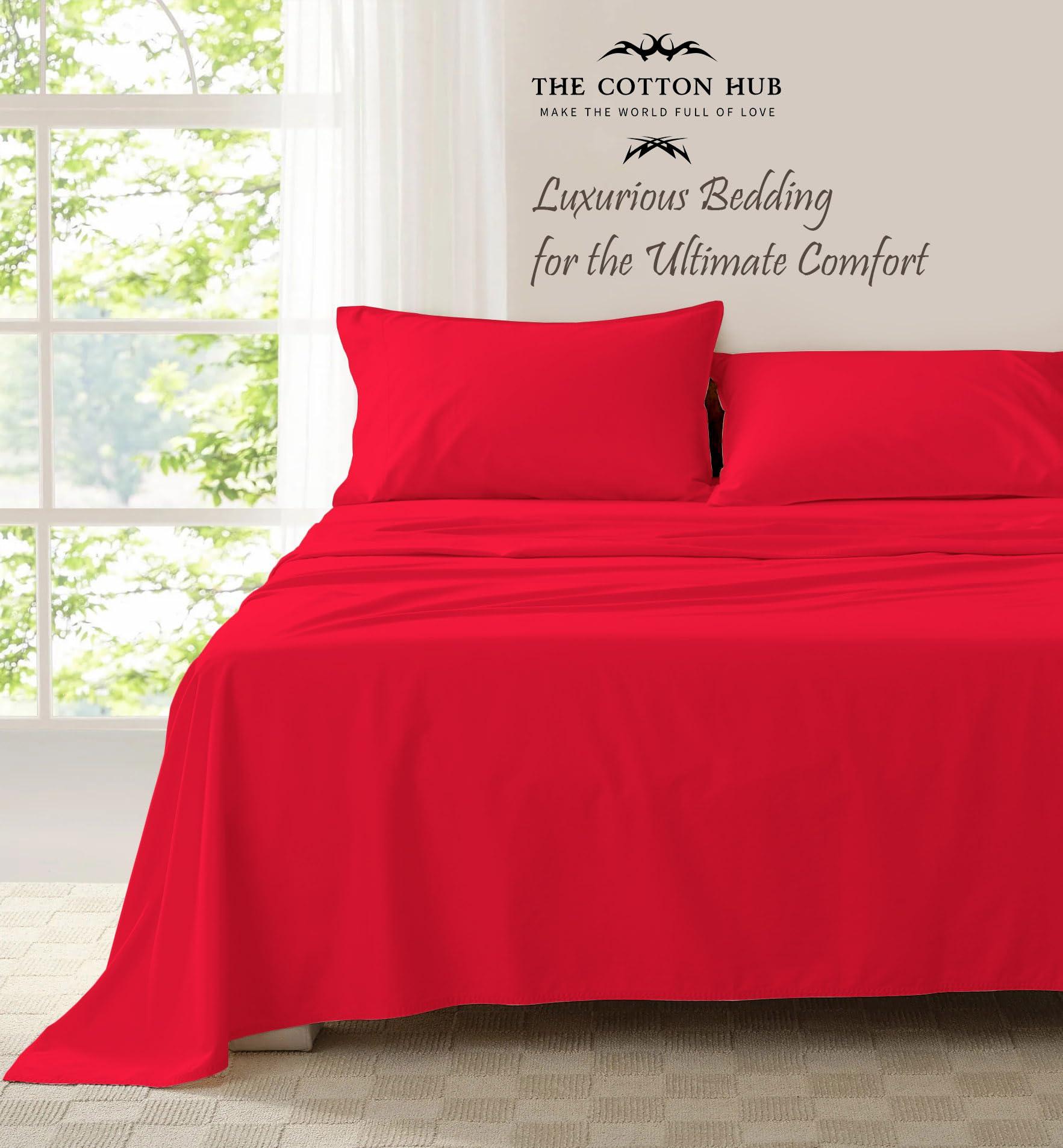 The Cotton Hub Queen Size 6-Piece Sheet Set - Luxurious 600-Thread-Count Egyptian Cotton Bedding Sheets & Pillowcases - Bed Sheets - Deep Pocket fits up to 18-21 inch Mattress (Solid, Red)