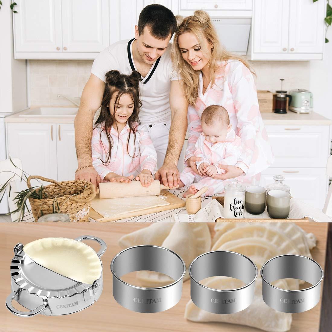 CEKITAM 8 Pcs Dumpling Maker,Stainless Steel Ravioli Dumpling Mould Mold Press Set Kitchen Accessories(2 dumpling maker+ 1 dumpling cutter +3 dumpling skin cutter +2 x Stuffing spoon)