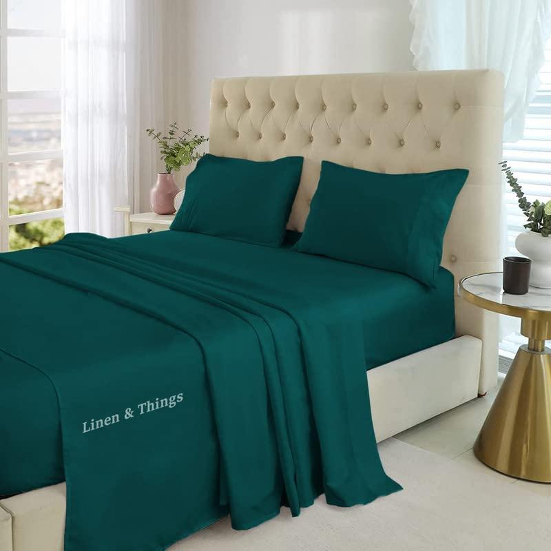 SmartSF Texas King Size (80\" x 98\") 800 Thread Count Luxury Egyptian Cotton Bed Sheets, Sateen Weave, 4PCs Luxury Soft Bed Sheet Set 15\" Deep Pocket - Teal Solid