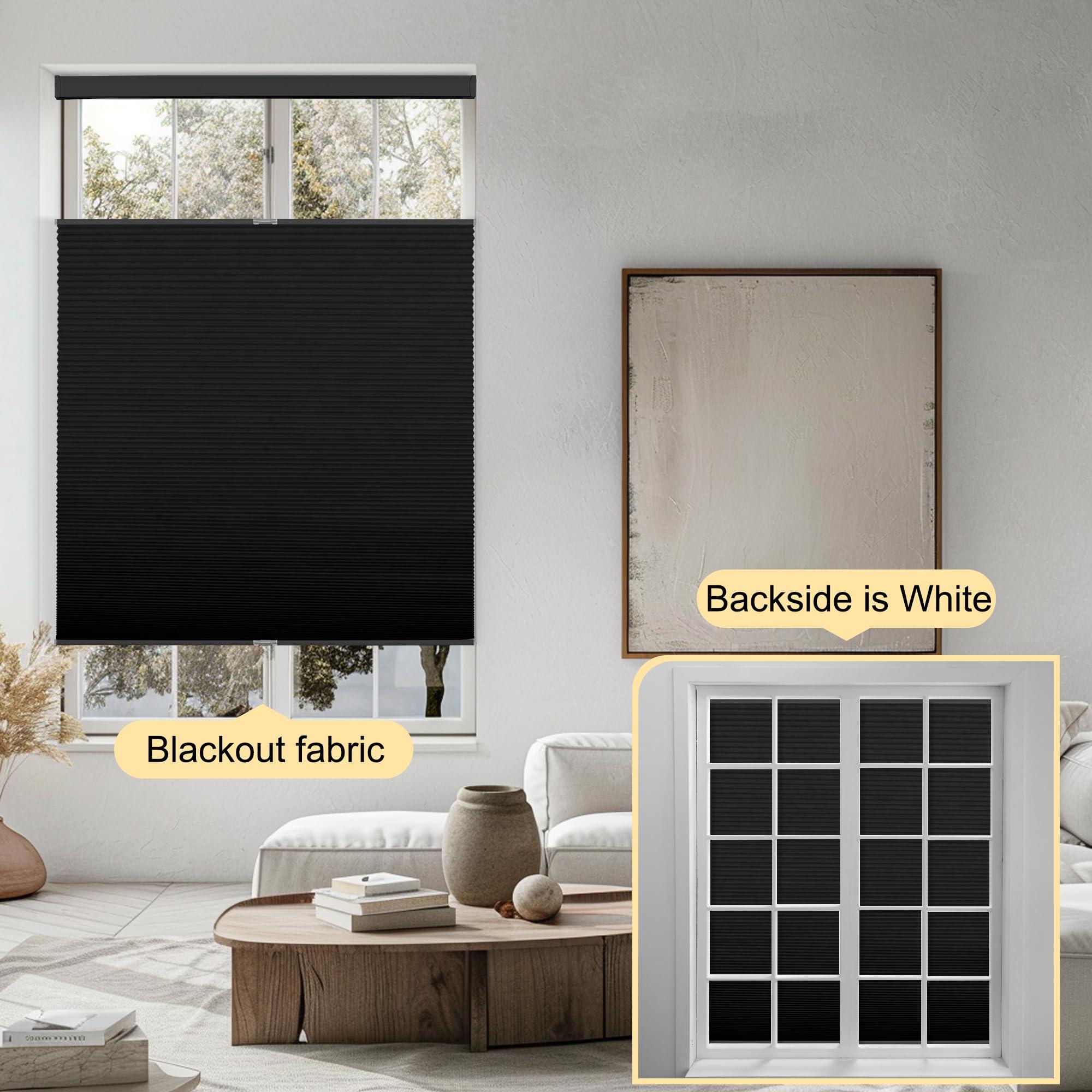 BERISSA BERISSA Top Down Bottom Up Cordless Cellular Shades Pull Down Blackout Room Darkening Window Shades Honeycomb Blinds for Windows and Skylights,Black,77" W x 56" H