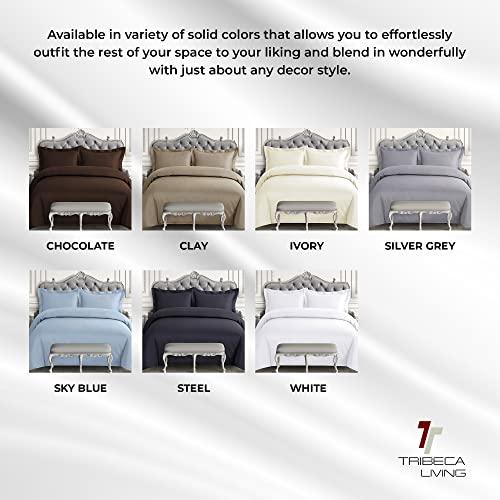 Tribeca Living Tribeca Living Egyptian Cotton King Duvet Cover Set, 3pc Oversized Plain Bedding Set Includes King Duvet Cover And Two Sham Pillowcases, 600 Thread Count, Sky Blue