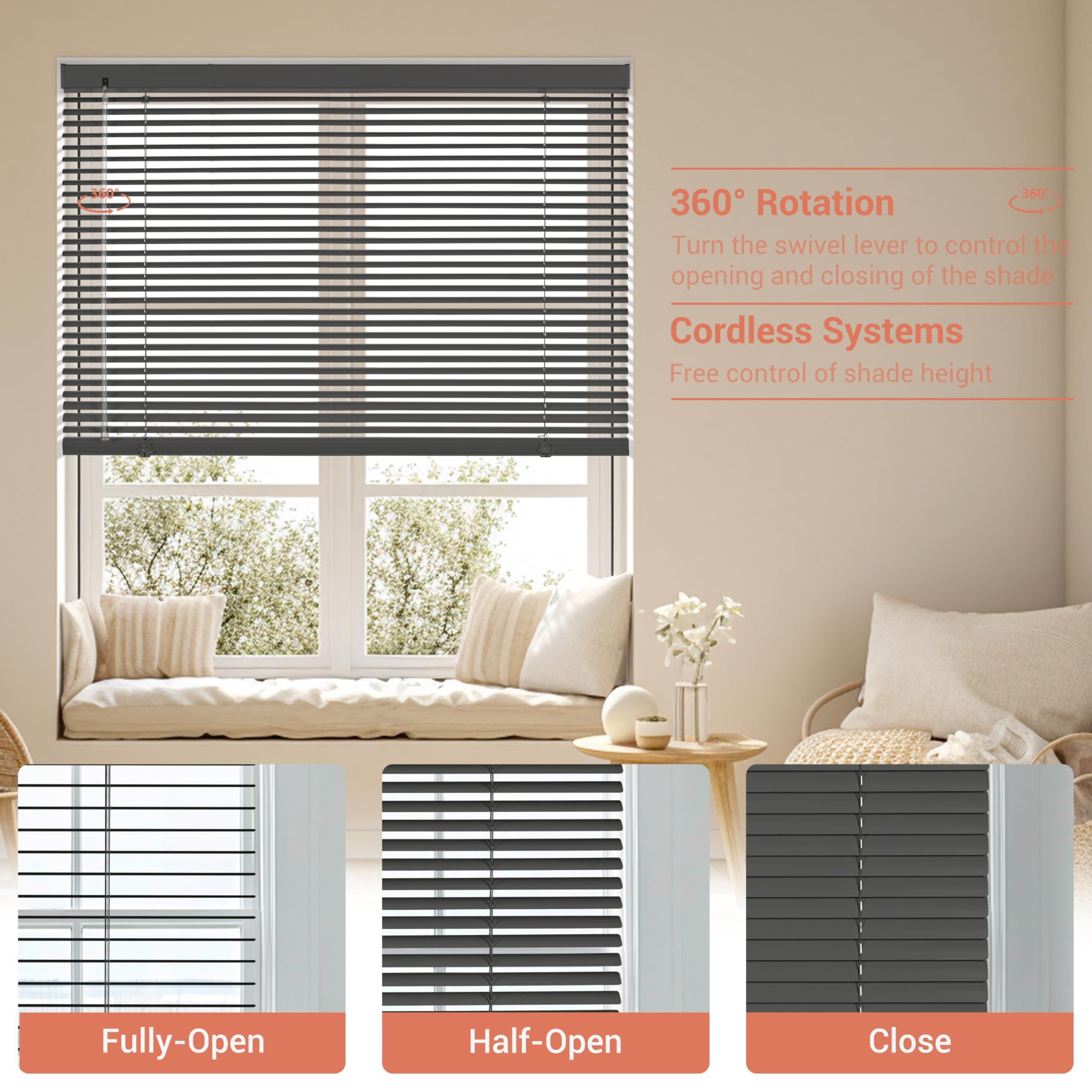 HOTSOON HOTSOON Aluminum Mini Blinds 1 Inch Metal Slat Darkening Venetian Blind New Horizontal Window Blinds Anti-UV Waterproof Venetian Blind for Office Home Windows, Smoky Gray, 38" W x 64" H