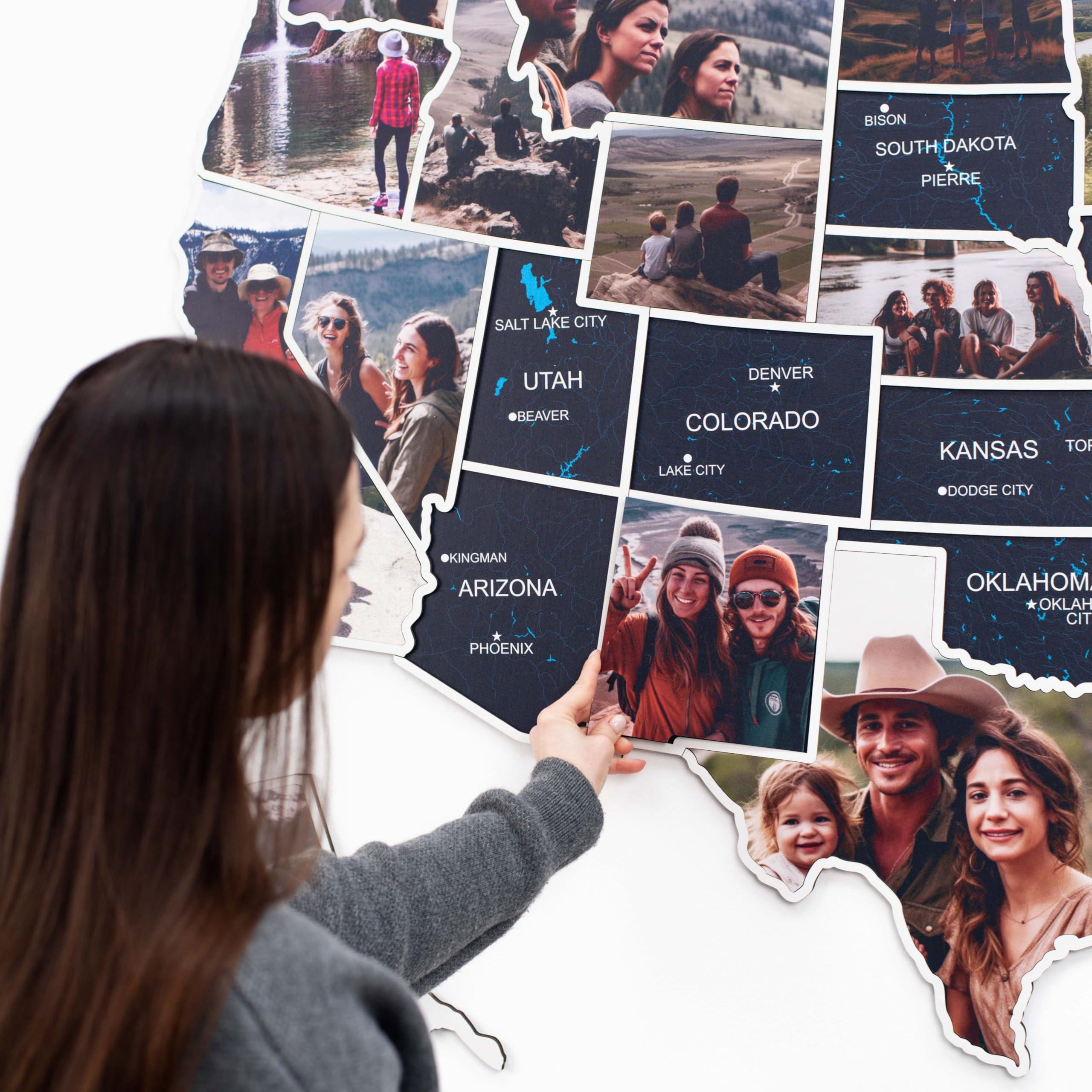 Enjoy The Wood ENJOY THE WOOD Mark Your Travels USA Photo Map - 50 States Travel Map Places I've Been Map Visited Places - US States Map Travel Tracker - Wood Wall Art For Home & Kitchen or Office (Midnight)