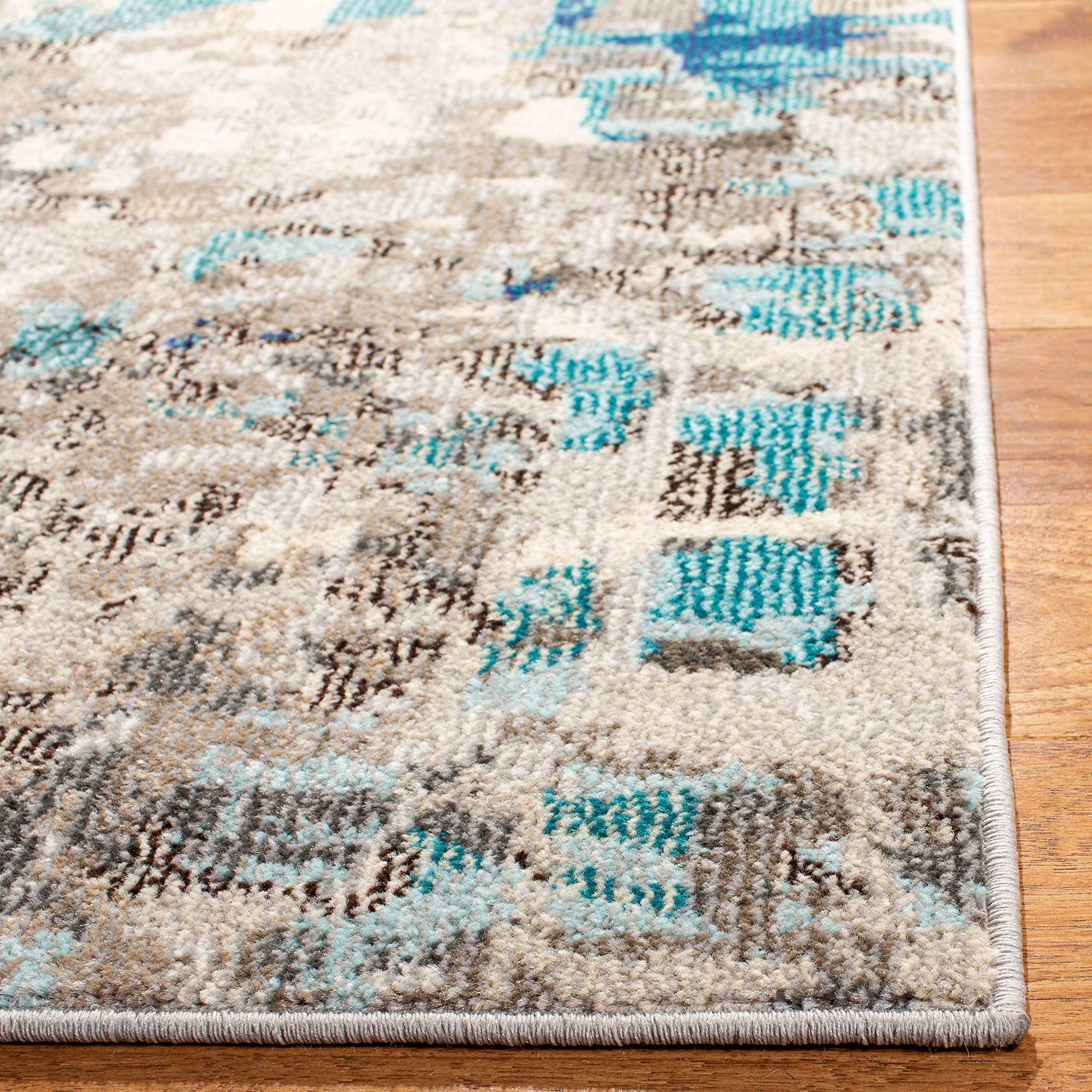 Safavieh SAFAVIEH Madison Collection 10' Square Grey/Blue MAD425E Boho Abstract Distressed Non-Shedding Living Room Bedroom Dining Home Office Area Rug