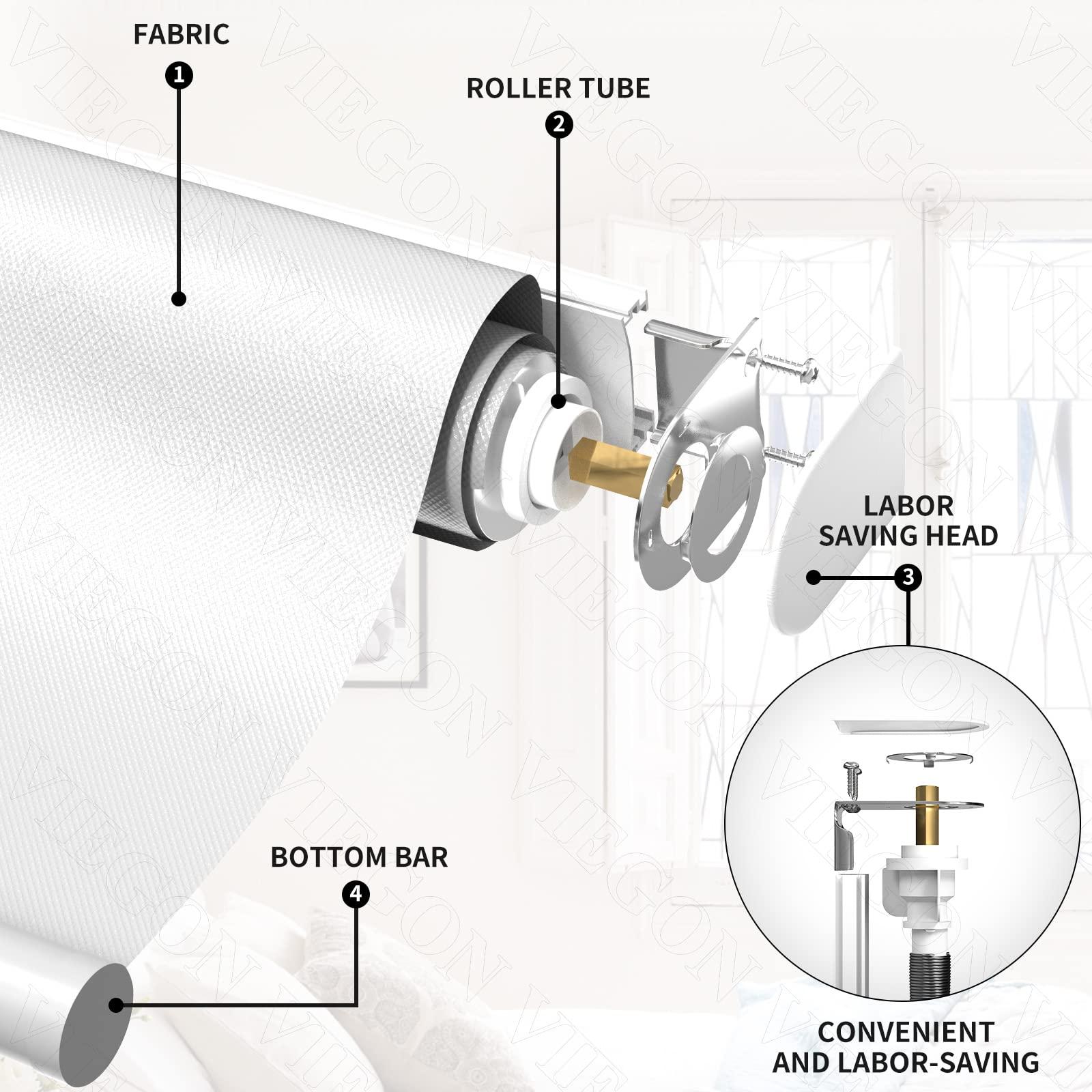 Viegon Blackout Blinds for Windows Roller Blinds with Thermal Insulated & Anti-UV 100% Black Out Window Blinds for Bedroom, Easy to Install & Cordless[White,30" Customize]