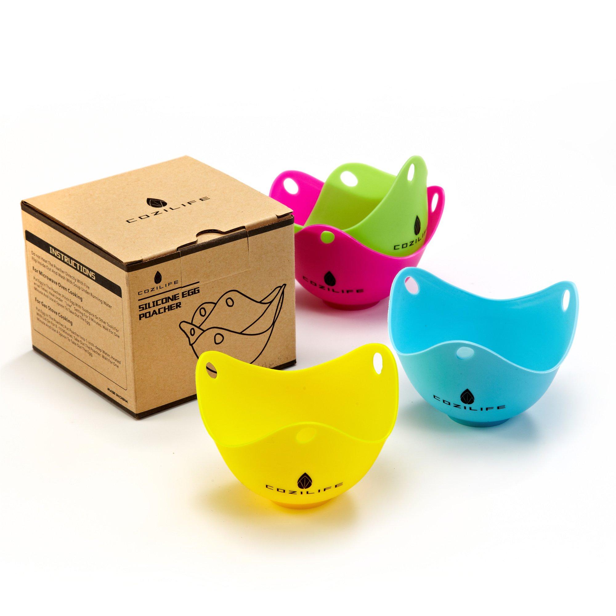 COZILIFE Egg Poacher COZILIFE Silicone Egg Poaching Cups with Ring Standers, For Microwave or Stovetop Egg Cooking, Kraft Box Packing, BPA Free, Pack of 4