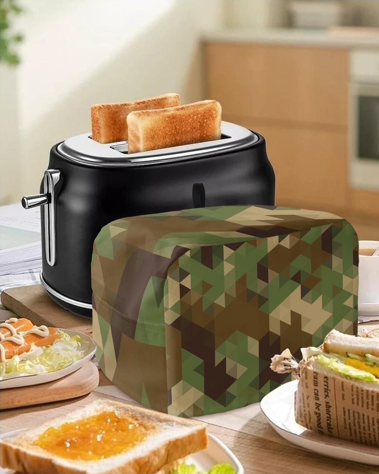 IDOWMAT 4 Slice Toaster Cover Dustproof Kitchen Small Appliance Cover Camouflage Geometric Triangle Dust Cover Polyester Bread Machine Cover Protector with Loop for Standard 4 Slice Toasters