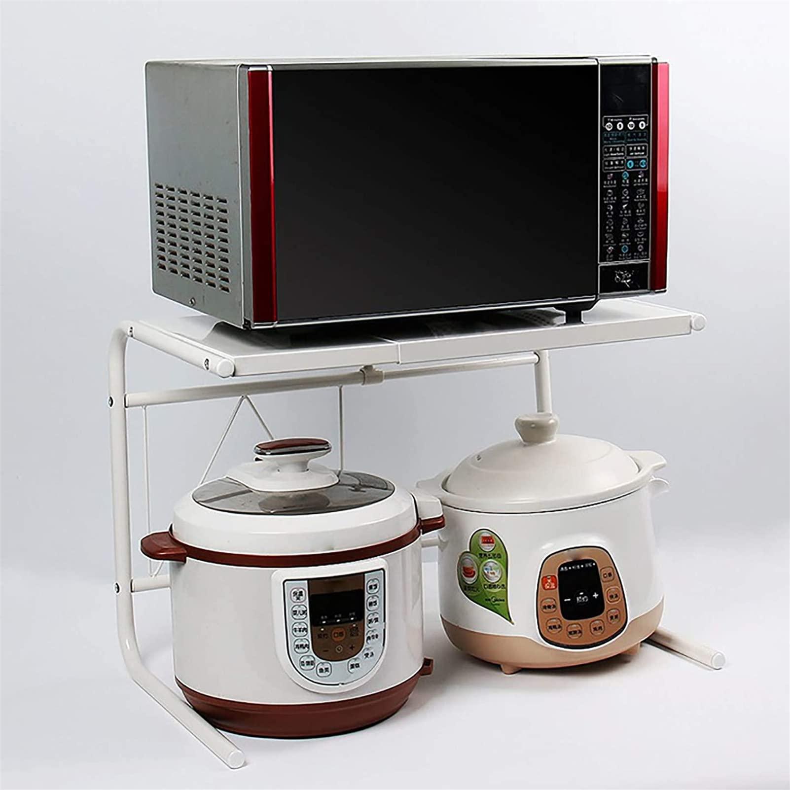 CGF- Carbon Steel Microwave Oven Rack, Expandable Microwave Shelf, Kitchen Counter Space Saver Shelf and Organizer, 110 Lbs Weight Capacity, White U Type