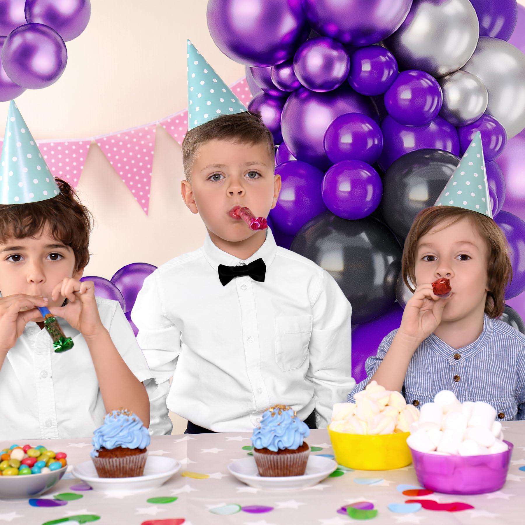 deiiom Dark Purple Balloon Arch Garland Kit-Black Balloon Latex Metallic Silver Metallic Purple Balloon 132Pcs for Baby Shower,Easter,HalloweenBirthdayGraduation,Christmas Party Decoration.