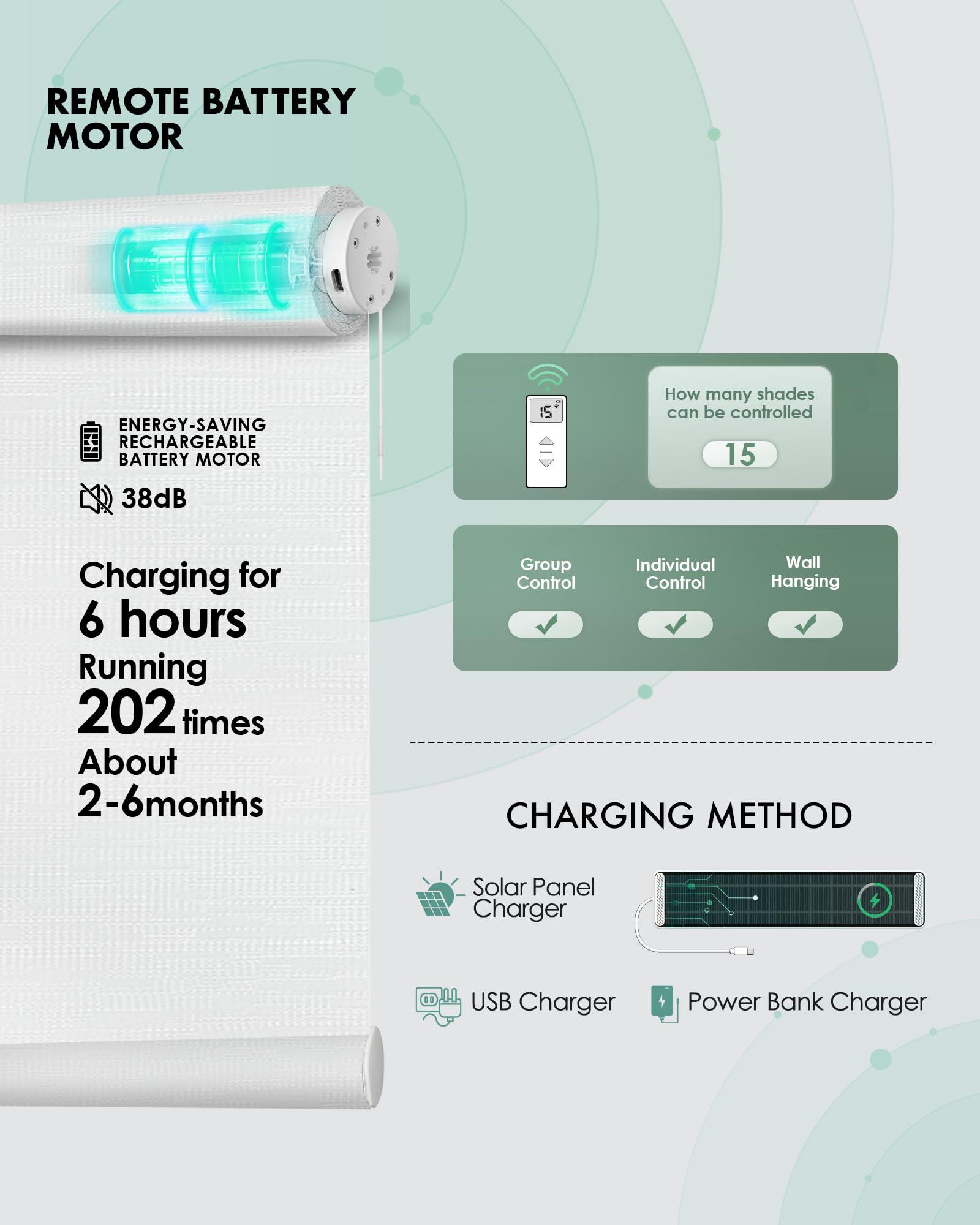 Yoolax Yoolax Motorized Blinds with Remote, No Drill Cordless Electric Shades for Windows Light Filtering Automatic Window Shades App Control, Custom Size(50% Shading-Jacquard White)