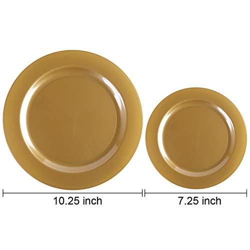 I00000 I00000 102 Pieces Solid Gold Disposable Plates, Gold Plastic Plates, Premium Plastic Party Plates Includes: 51 Dinner Plates 10.25 Inch and 51 Salad/Dessert Plates 7.5 Inch