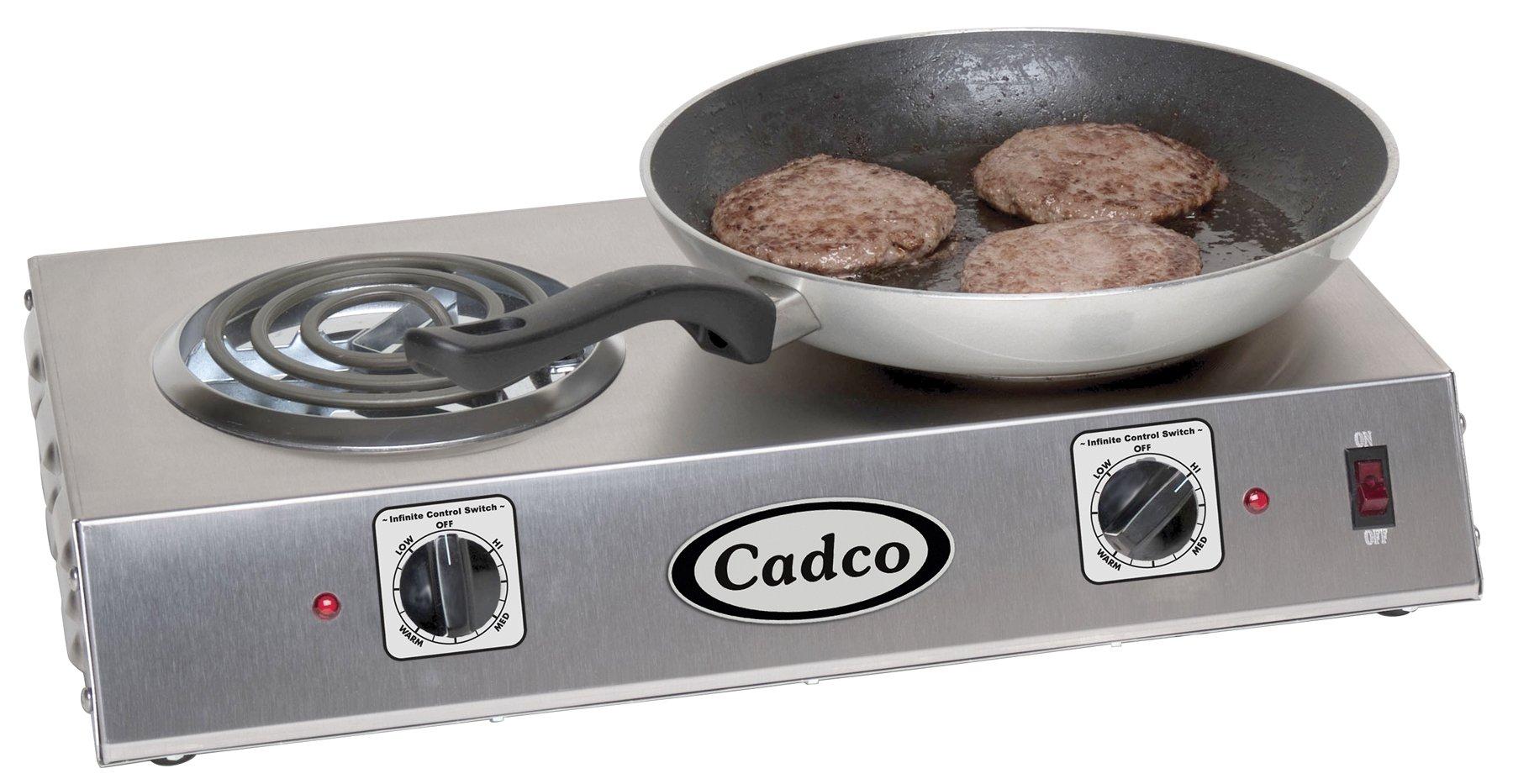 Cadco Cadco CDR-1T 21-1/4\" Electric Portable Countertop Space Saver Double Hot Plate w/Two Tubular Burners for Restaurant Hotel Food Truck Concession Kiosk, Stainless Steel, 120v