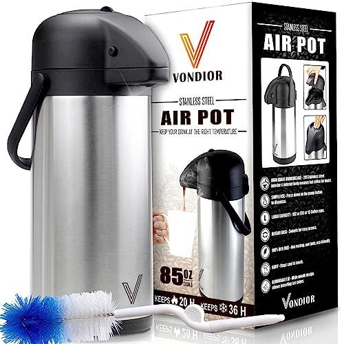 VONDIOR 85 oz (2.5L) Coffee Carafe with Pump, Insulated Stainless Steel Coffee Dispenser, Coffee Carafes for Keeping Hot/Cold, Hot Beverage Dispenser for Party
