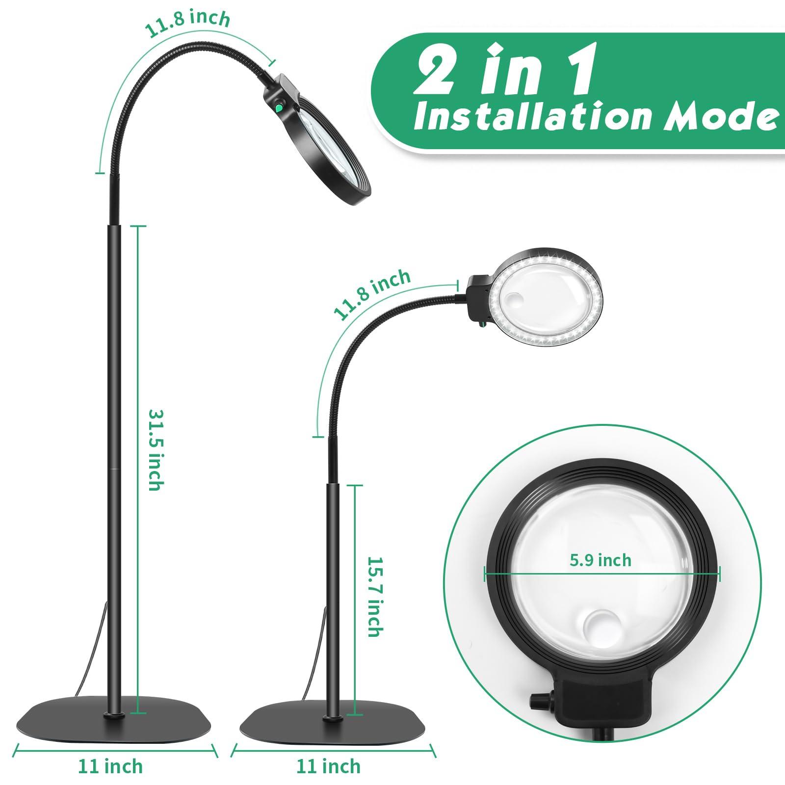 NZQXJXZ 10X 30X Large Floor Magnifying Glass with Light and Stand,36 LED Flexible Gooseneck Magnifying Lamp, Adjustable Brightness Large Lighted Magnifiers for Reading,Sewing,Crafts,Painting,DIY,Close Work