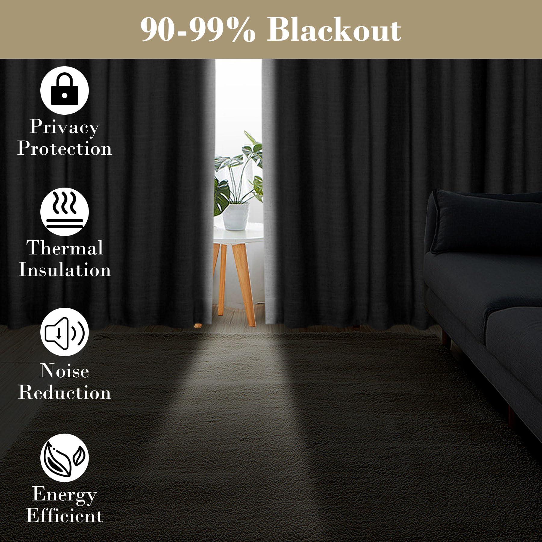 cololeaf coloeaf Blackout Extra Wide Curtains Faux Linen Look Thermal Curtains for Sliding Glass Door Extra Wide Drapes for Living Room Bedroom Room Divider Farmhouse Grommet Ebony 100" Wx96 L 1 Panel