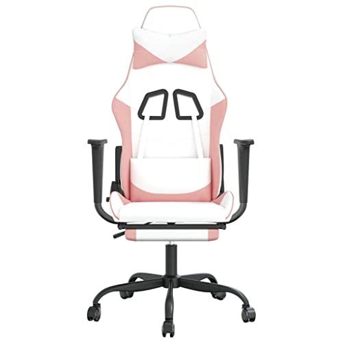GOLINPEILO GOLINPEILO Massage Gaming Chair with Footrest,Faux Leather Computer Game Chair,Massage Office Chair,Ergonomic Desk Chair PC Gaming Chair for Adults Teens(White&Pink)