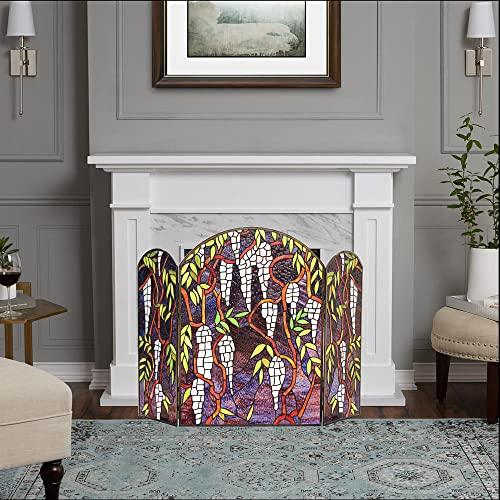CHLOE CHLOE Lighting CORINTH Tiffany-Style Stained Glass Grape Design Fireplace Screen 42\" Wide