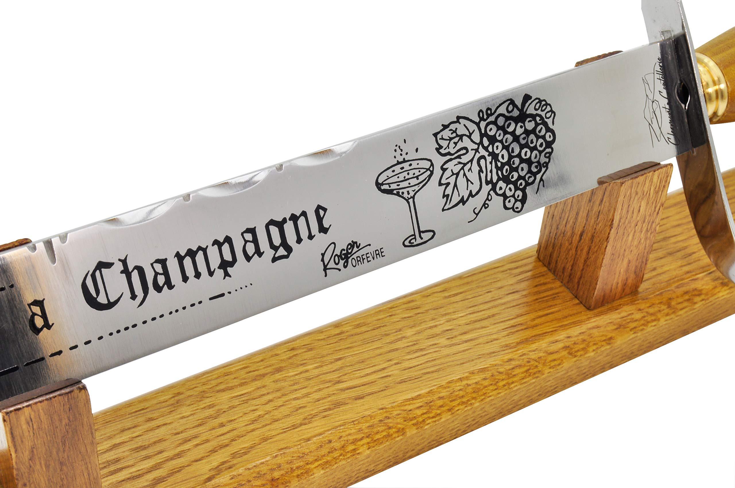 Clermont Coutellerie Laguiole Stainless Steel Champagne Saber/Champagne Sword With Oakwood Handle And Stand, Made in France by Clermont Coutellerie