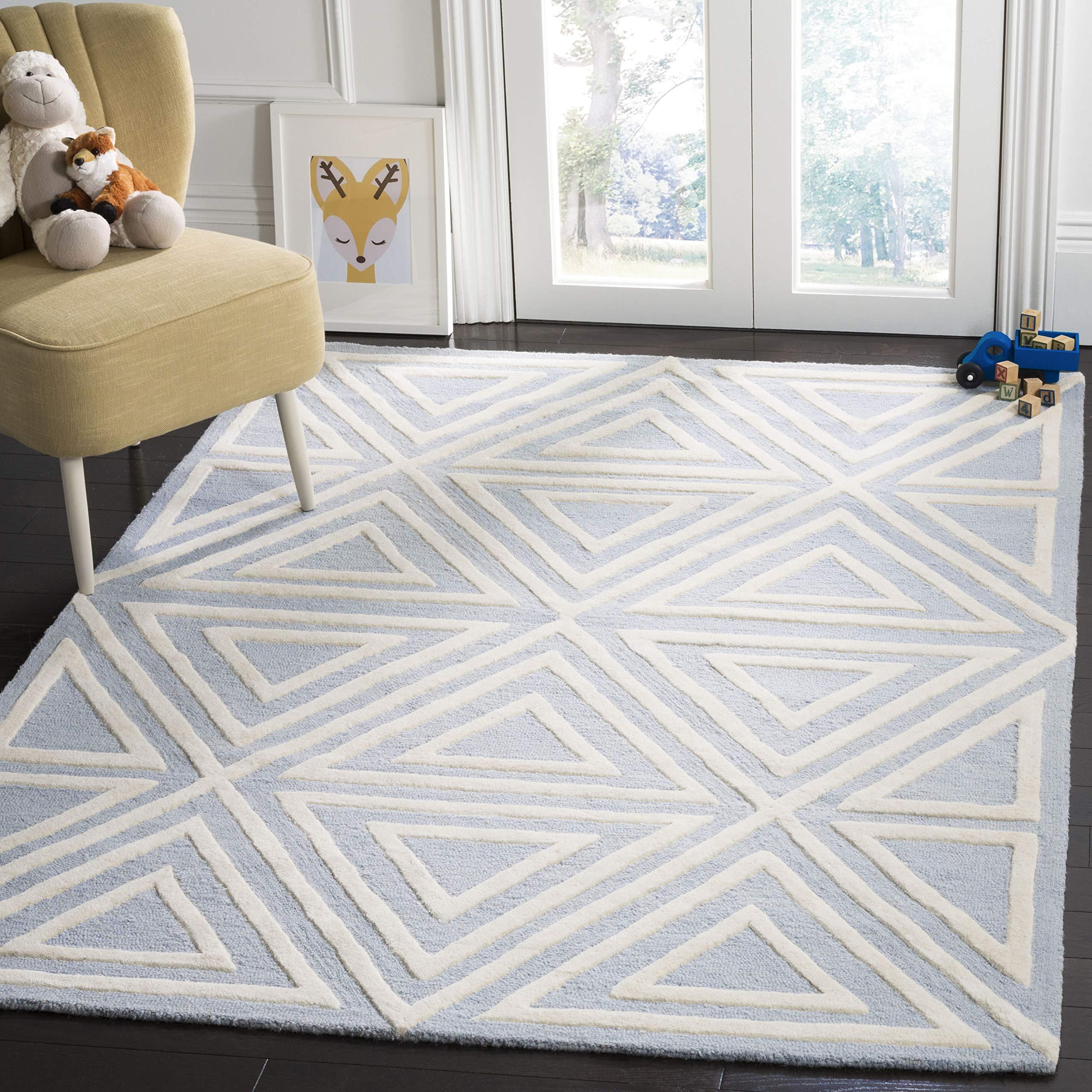 Safavieh SAFAVIEH Kids Collection Area Rug - 5' x 7', Blue & Ivory, Handmade Geometric Wool, Ideal for High Traffic Areas in Living Room, Bedroom (SFK912E)