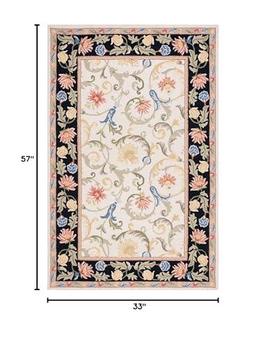 Safavieh SAFAVIEH Chelsea Collection Accent Rug - 2'9" x 4'9", Ivory & Black, Handmade Wool, French Country Design, Ideal for Living Room, Bedroom, Dining Room (HK313A-3)