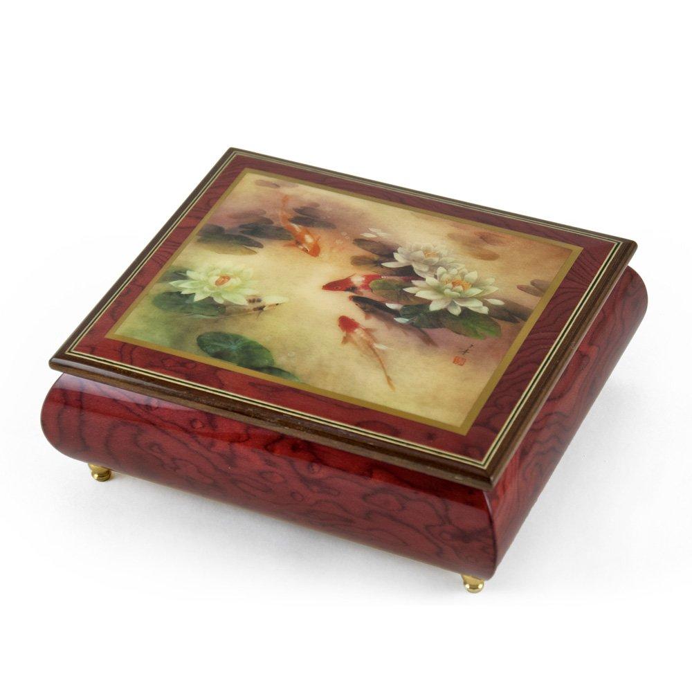 MusicBoxAttic Handcrafted Ercolano Music Box with Painted Scene Lily Pond by Lena Liu - Many Songs to Choose - You\'re Nobody Til Somebody Loves You
