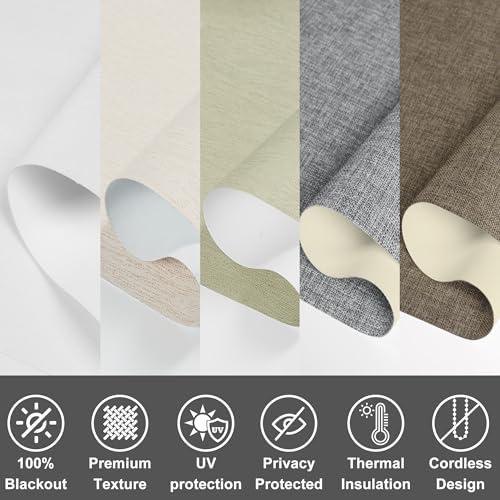 Doing-X DOING-X Blackout Roller Shades for Windows Cordless Roller Blinds Custom Size Room Darkening Shades with Cassette Valance Thermal Insulated Linen Fabric Pull Down Window Shades(39.5" W x 44" H) Green