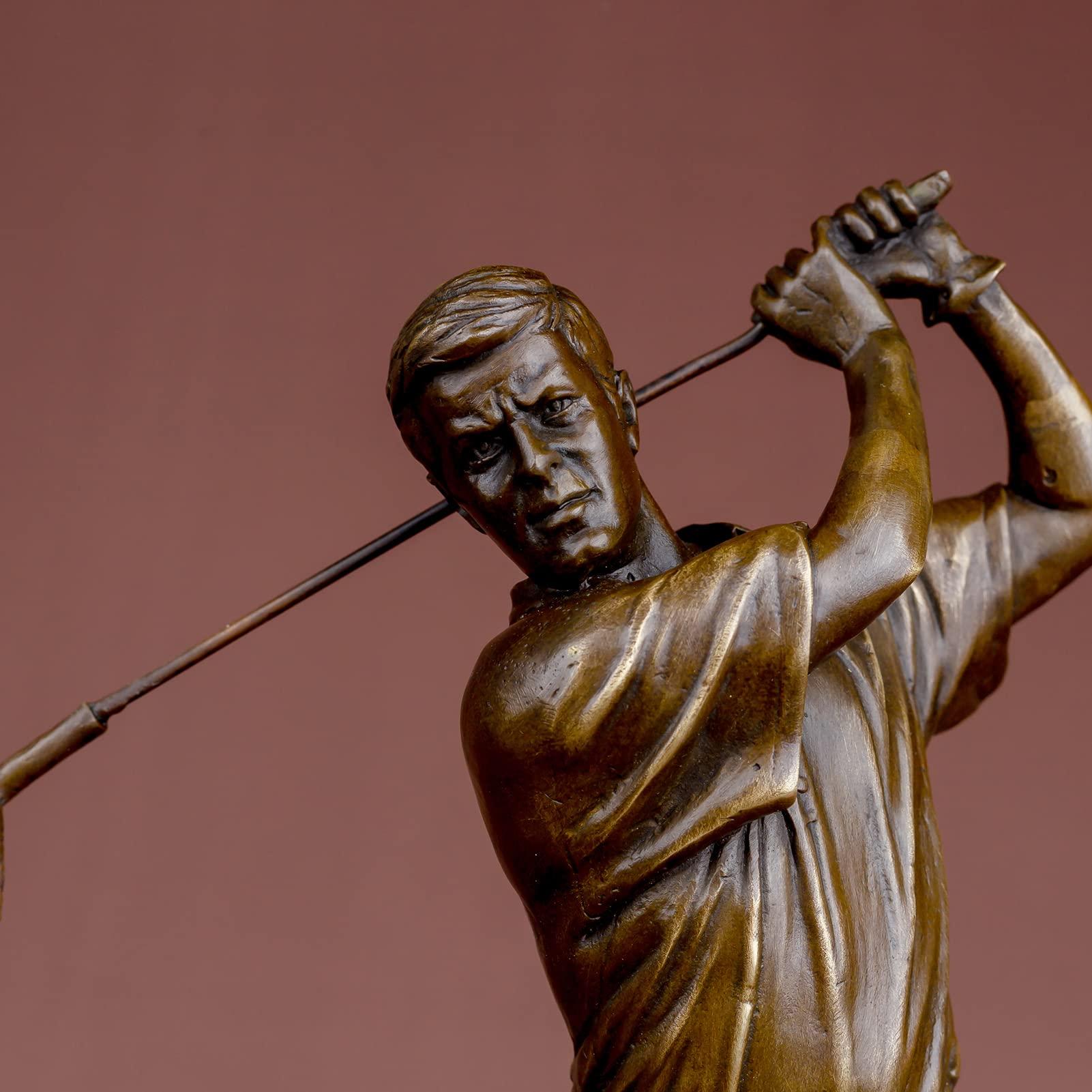 YouFine Bronze Sculpture Statue Golfer Figurines 100% Bronze Statue Handemade Art Collectible
