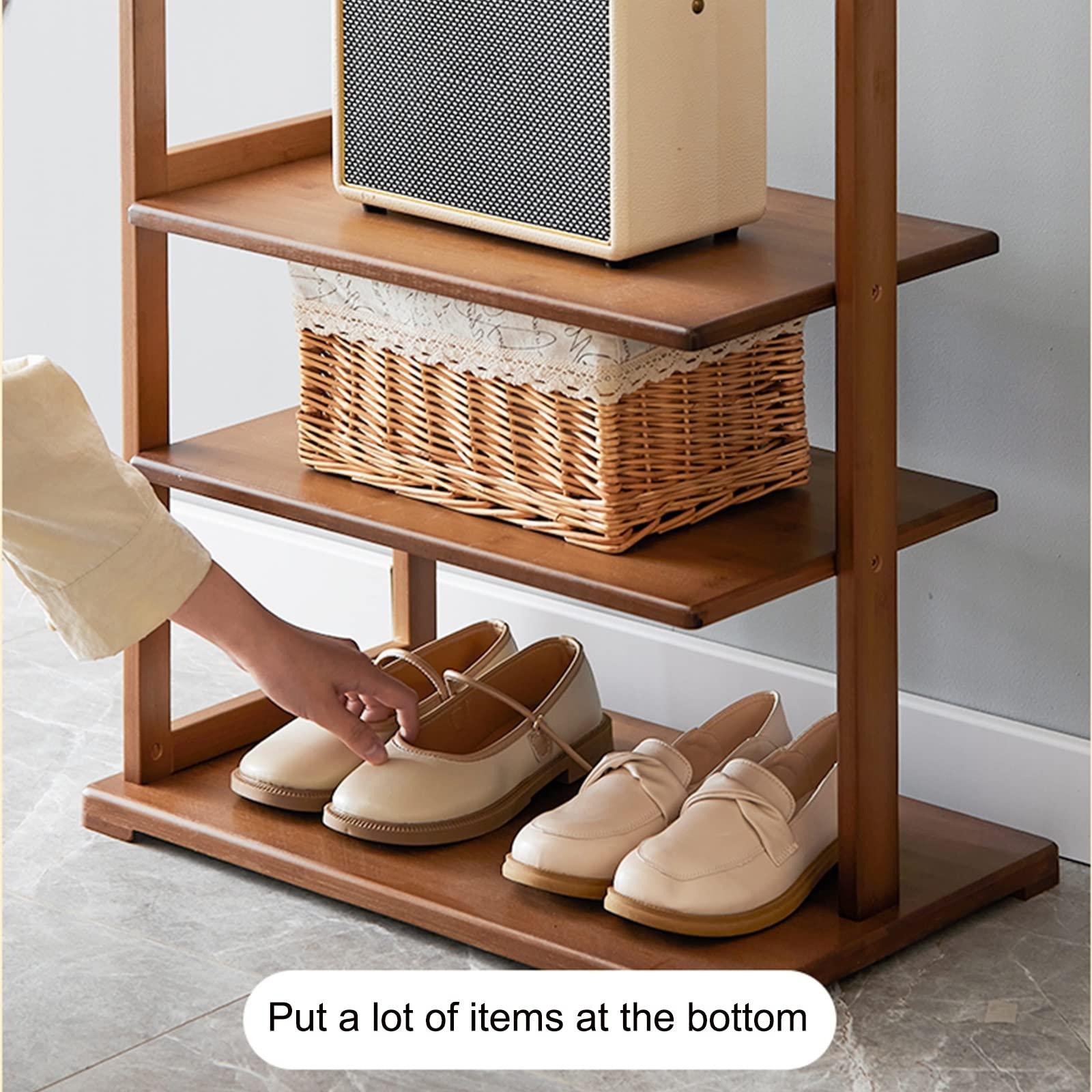 IMPREC IMPREC Wooden Coat Hanger, Modern Vertical Coat Hanger Furniture Coat Hanger The Bold Main Pole Can Hang A Lot of Clothes Put A Lot of Items at The Bottom (Color : Brown, Size : 57.5x35x174cm)