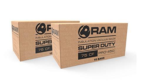 RAM (20) INSULATION REMOVAL VACUUM BAG - SUPER HEAVY DUTY TEAR-PROOF 6 FT X 4 FT - EASY-FILL SPOUT & LOWEST DUST Filter - Contractors #1 Choice - EST 450 LBS / 75 CF PRO-450 (3.5 oz Strength) by RAM