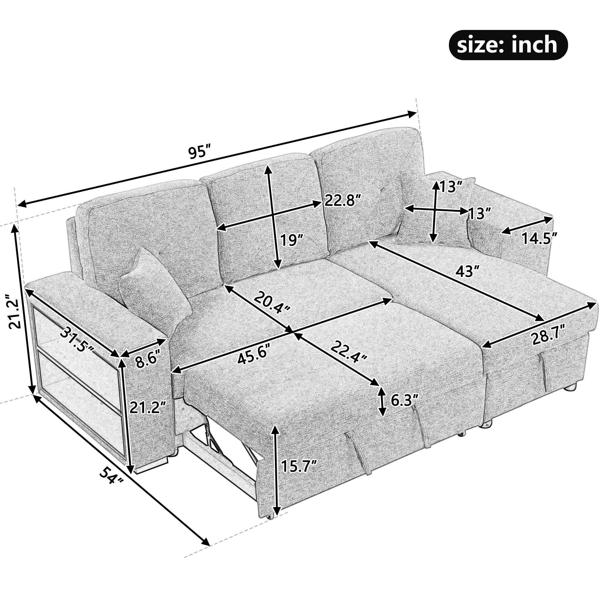 Zaboro Zaboro Reversible Sleeper Sectional Sofa Couch with Side Shelf and 2 Stools, Pull-Out L-Shaped Sofa Bed, Corner Sofa-Bed with Storage Chaise Left/Right Hande for Living Room Furniture, Black+Blue