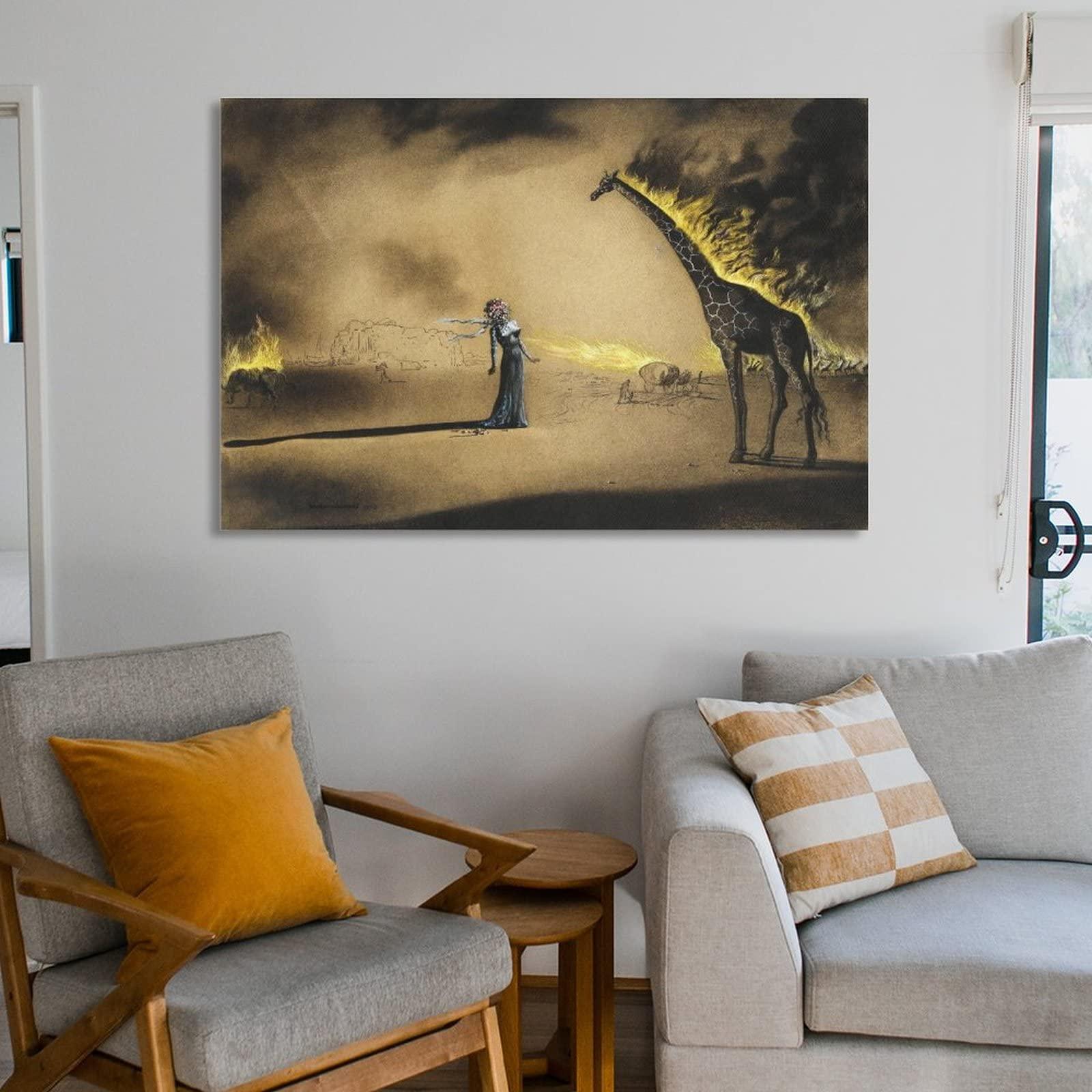 BEBUSH Surrealist Painting The Burning Giraffe Salvador Dali Canvas Prints Wall Art Paintings Canvas Wall Decor Home Decor Living Room Decor Aesthetic 20x30inch(50x75cm) Unframe-Style