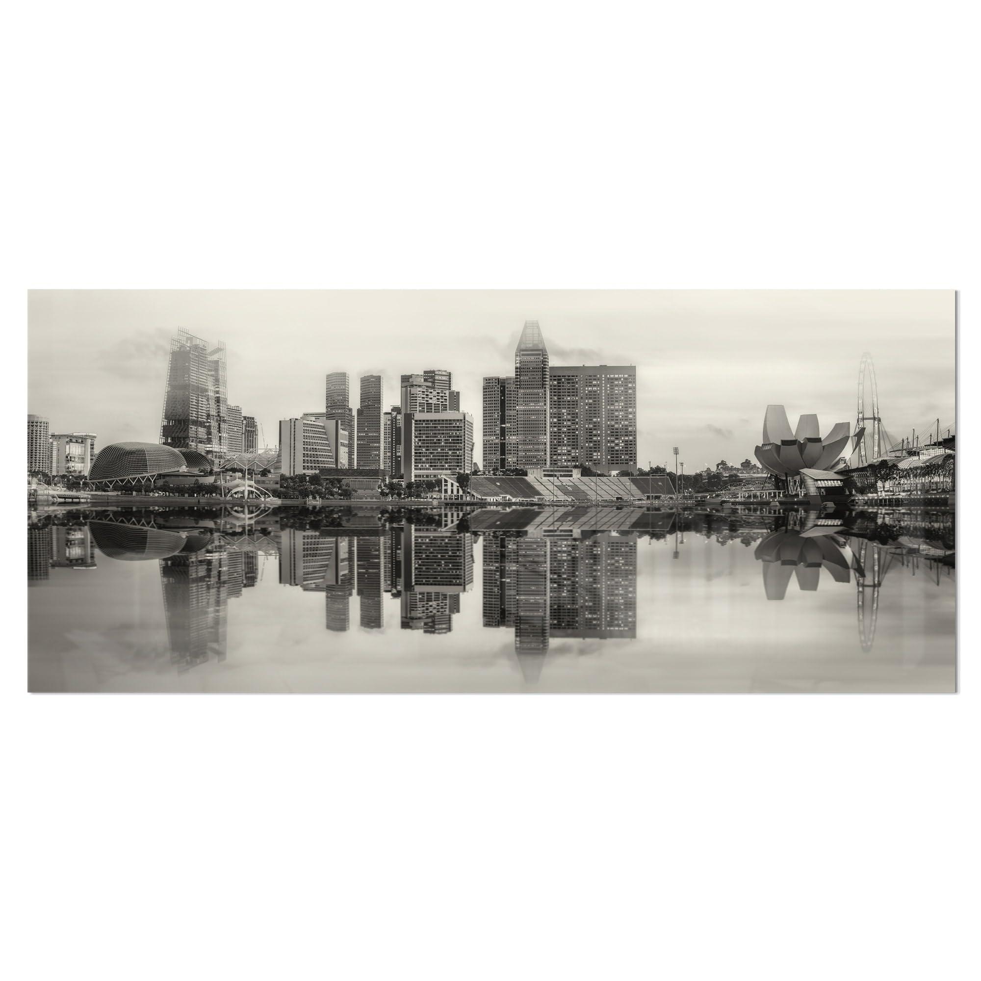Design Art Design Art Singapore Skyline View Panorama Cityscape Metal Wall Art, 30\'\' H x 40\'\' W x 1\'\' D 1P, Black/White
