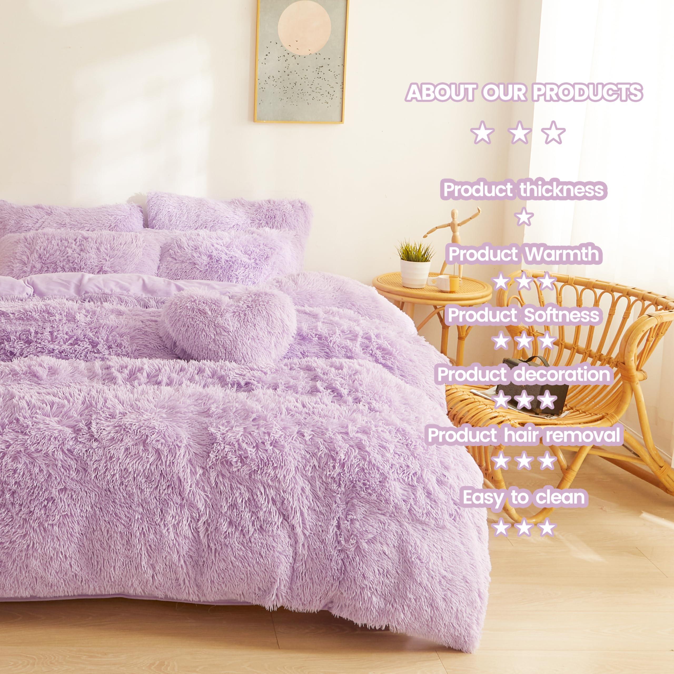 FOPPA FOPPA Lilac Comforter Cover Set King - Ultra Soft Fluffy Bedding Sets 3 Pieces (1 Duvet Cover + 2 Pillow Cases) Pink Bed Set