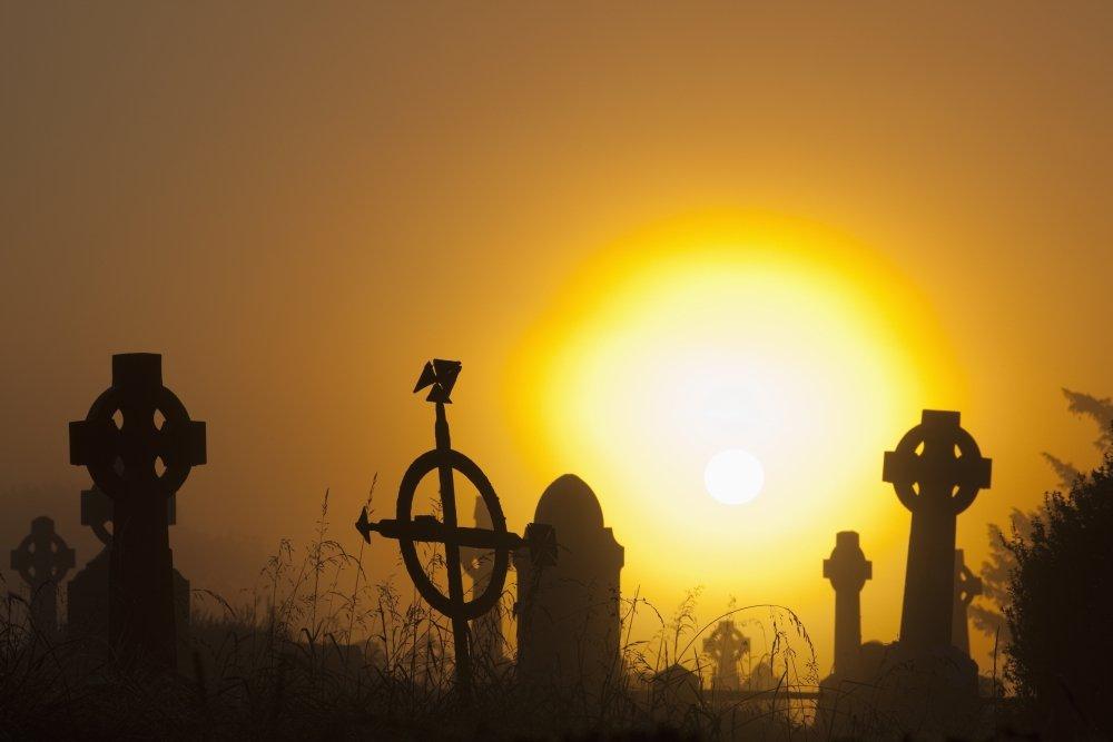 Posterazzi Posterazzi Sunrise at aghadoe heights graveyard with silhouetted tombstonesKillarney county kerry ireland Poster Print, (38 x 24)