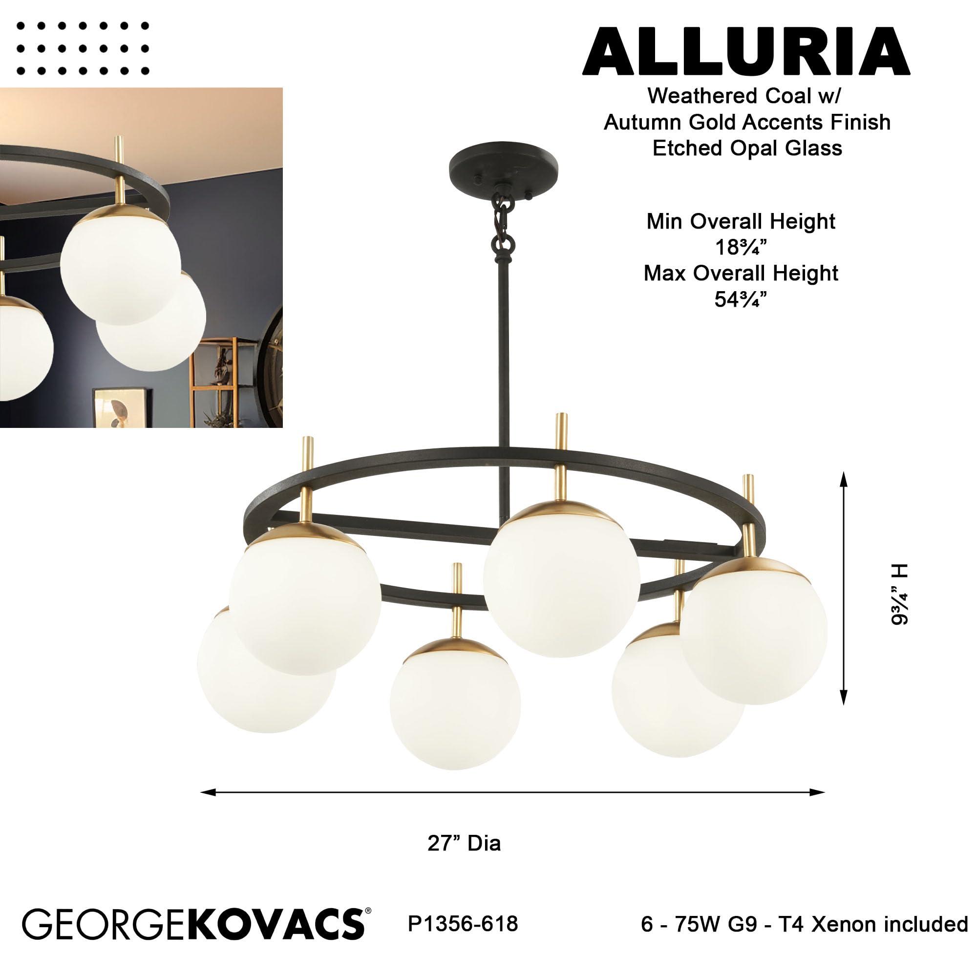 GEORGE KOVACS GEORGE KOVACS P1356-618 Alluria Pendant, 6-Light, 450 Total Watts, 9.75-in H x 27-in W, Weathered Black with Autumn Gold
