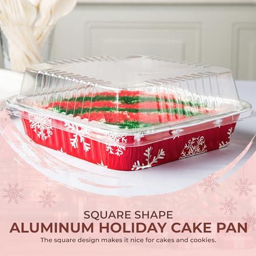 Durable Packaging Durable Packaging Disposable Aluminum Foil Red Holiday Cake Pan with Clear Dome Lid - 8 x 8 Inches - Perfect for Baking, Cooking - 9101X, 50 Count