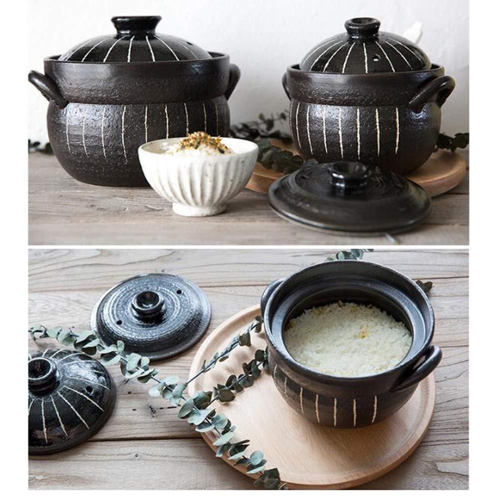 ZJXDPBF Round Stove Stew Japanese Donabe Stone Rice Pot with Double Lid Clay Rice Cooker Soup Pot Stoneware Heat Resistant Ceramic Casserole Black 17 x 15.5 cm (7 x 6 inches)