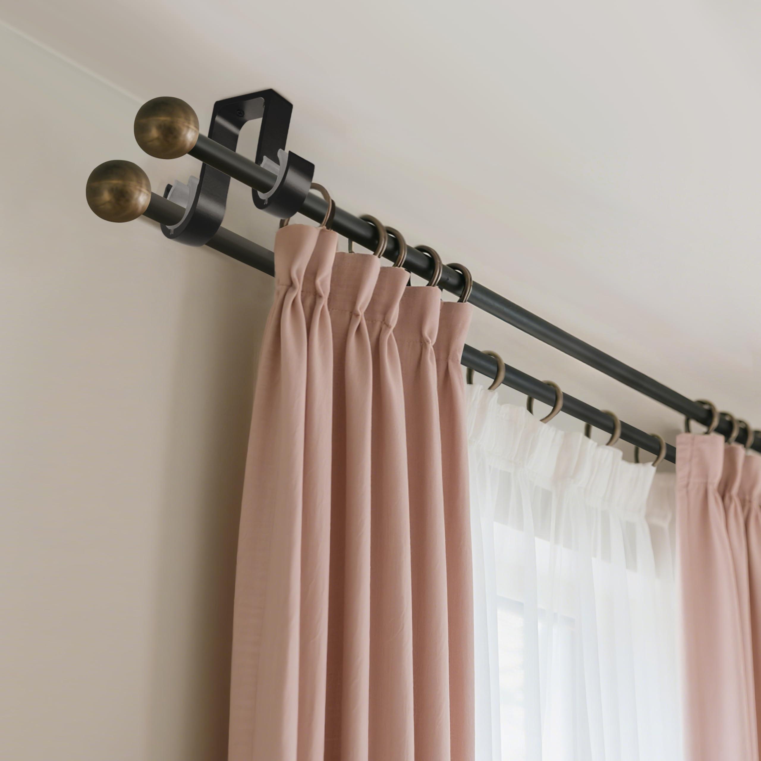 AddGrace Curtain Rod Brackets 4 Pcs - Aluminum Alloy Ceiling Mounted Double Curtain Rod Brackets Black