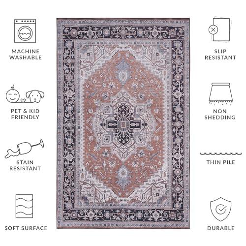 Safavieh SAFAVIEH Tucson Collection Area Rug - 6' x 9', Rust & Navy, Persian Medallion Design, Non-Shedding Machine Washable & Slip Resistant Ideal for High Traffic Areas in Living Room, Bedroom (TSN128P)