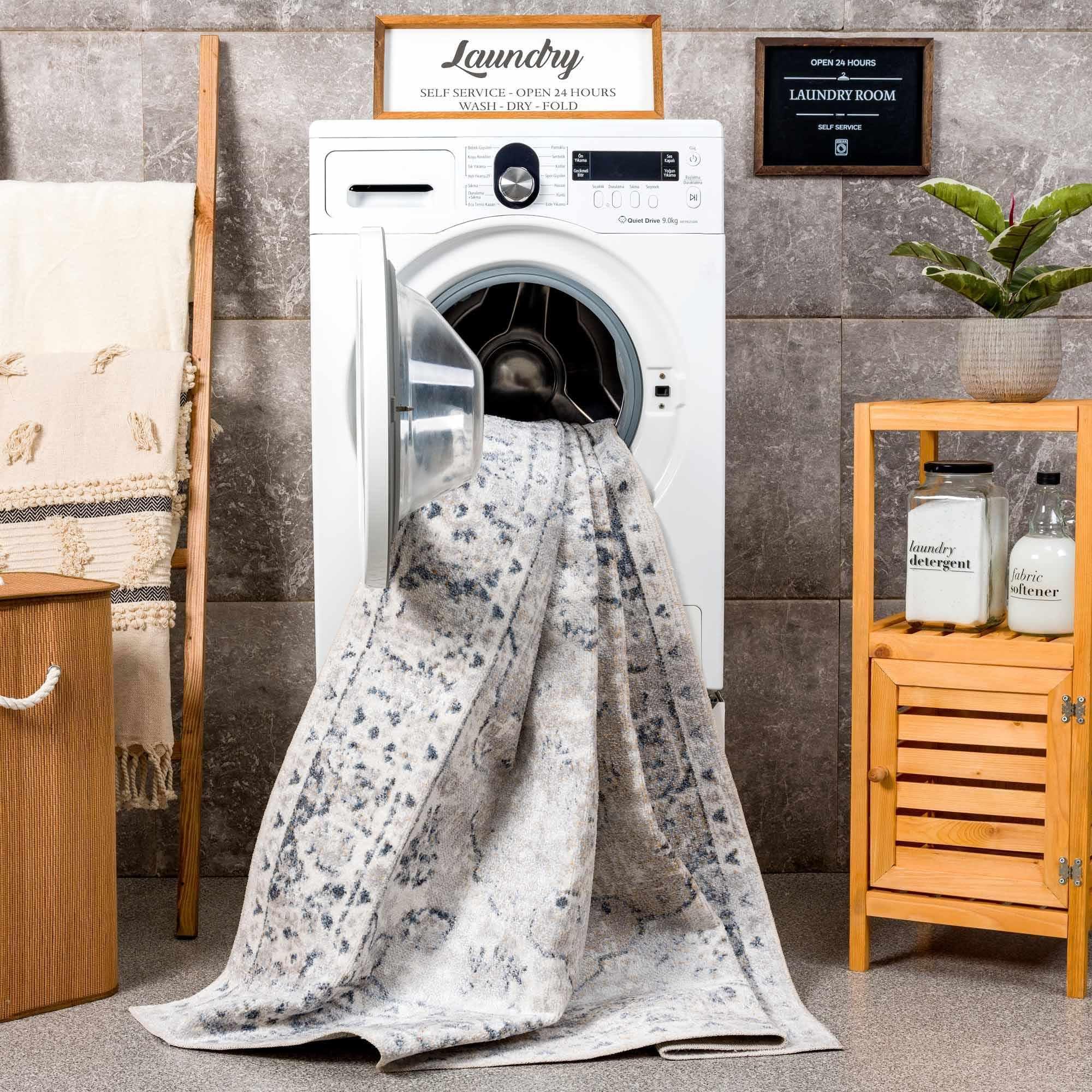 BoutiqueRugs BoutiqueRugs Rudo Farmhouse Area Rug - Machine Washable - Light Gray, Medium Gray, Medium Brown - 7'10" x 10'2"