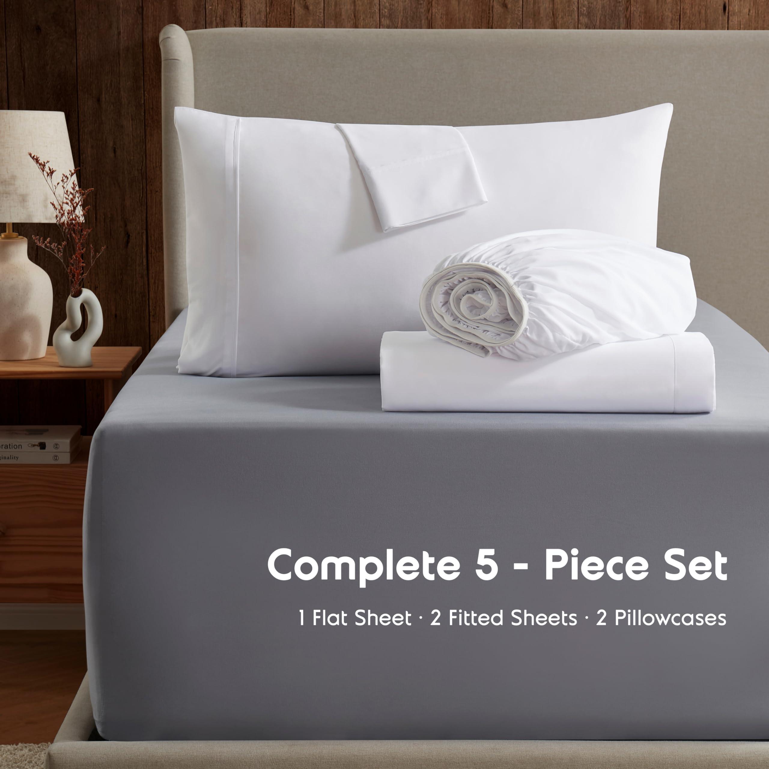 Nestl Nestl Split King Sheets for Adjustable Beds - 5 Piece Split King Sheets Set, Deep Pocket, Hotel Luxury, Extra Soft, Breathable and Cooling, White Split King Bed Sheets