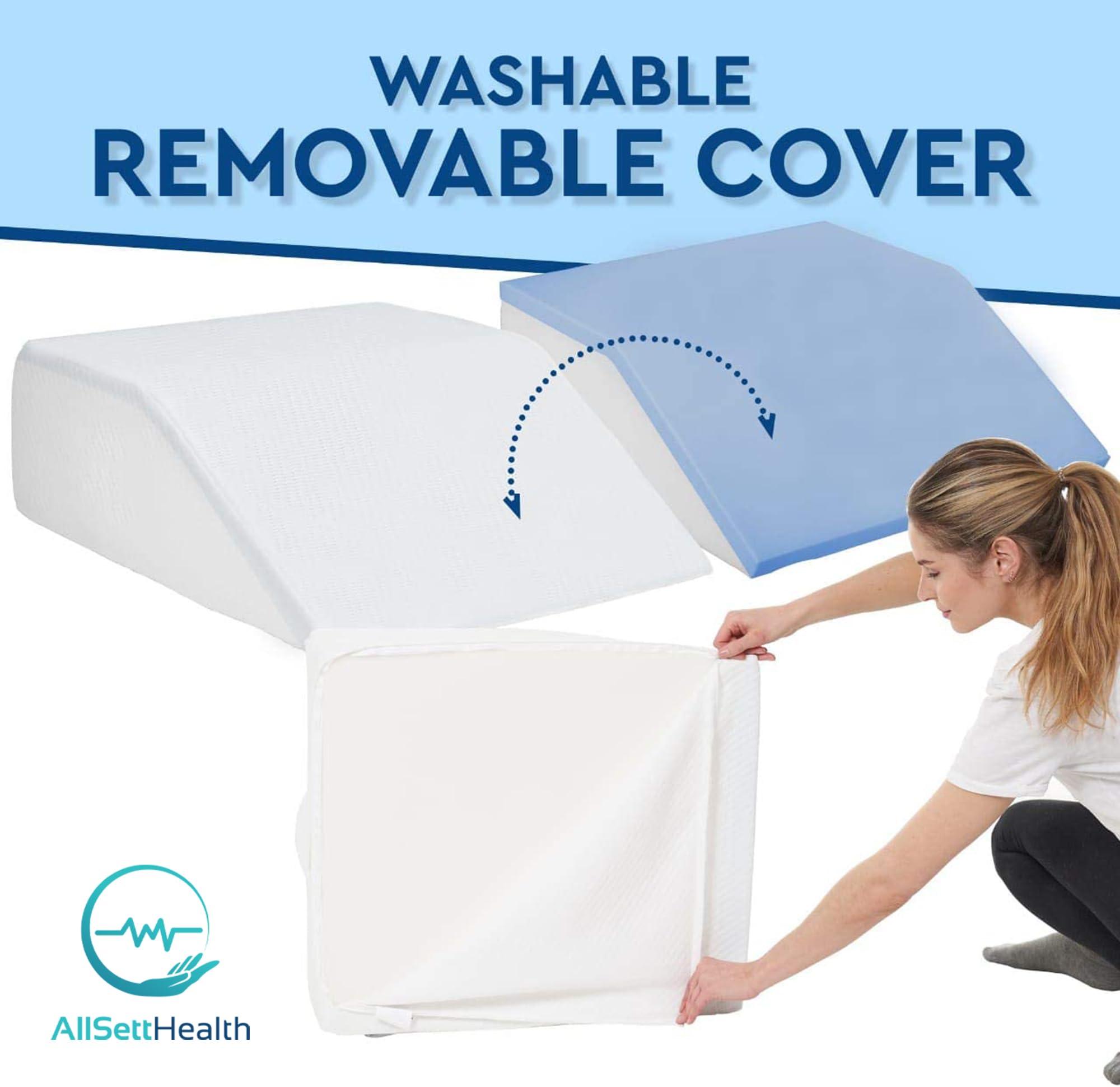 AllSett Health Leg Elevation Wedge Pillow for Sleeping, After Surgery | Memory Foam | Relieves Foot and Ankle Injury, Legs, Hip, and Knee Pain, Improves Blood Circulation, 8 Inch