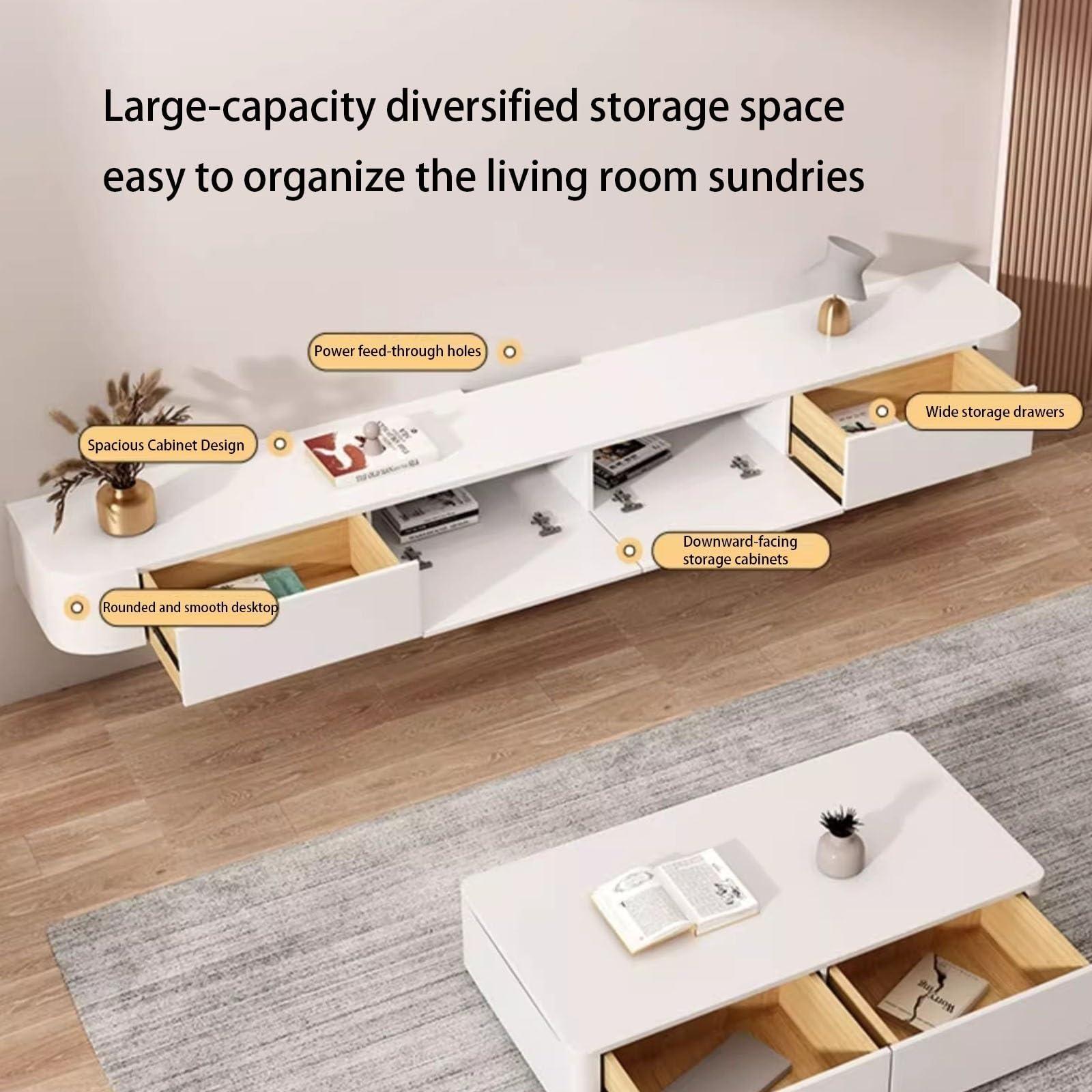 WQMHOME Floating TV Unit 140/160/180cm Wall Mounted TV Unit Large Storage TV Unit White Floating TV Unit(180 * 20 * 24CM)