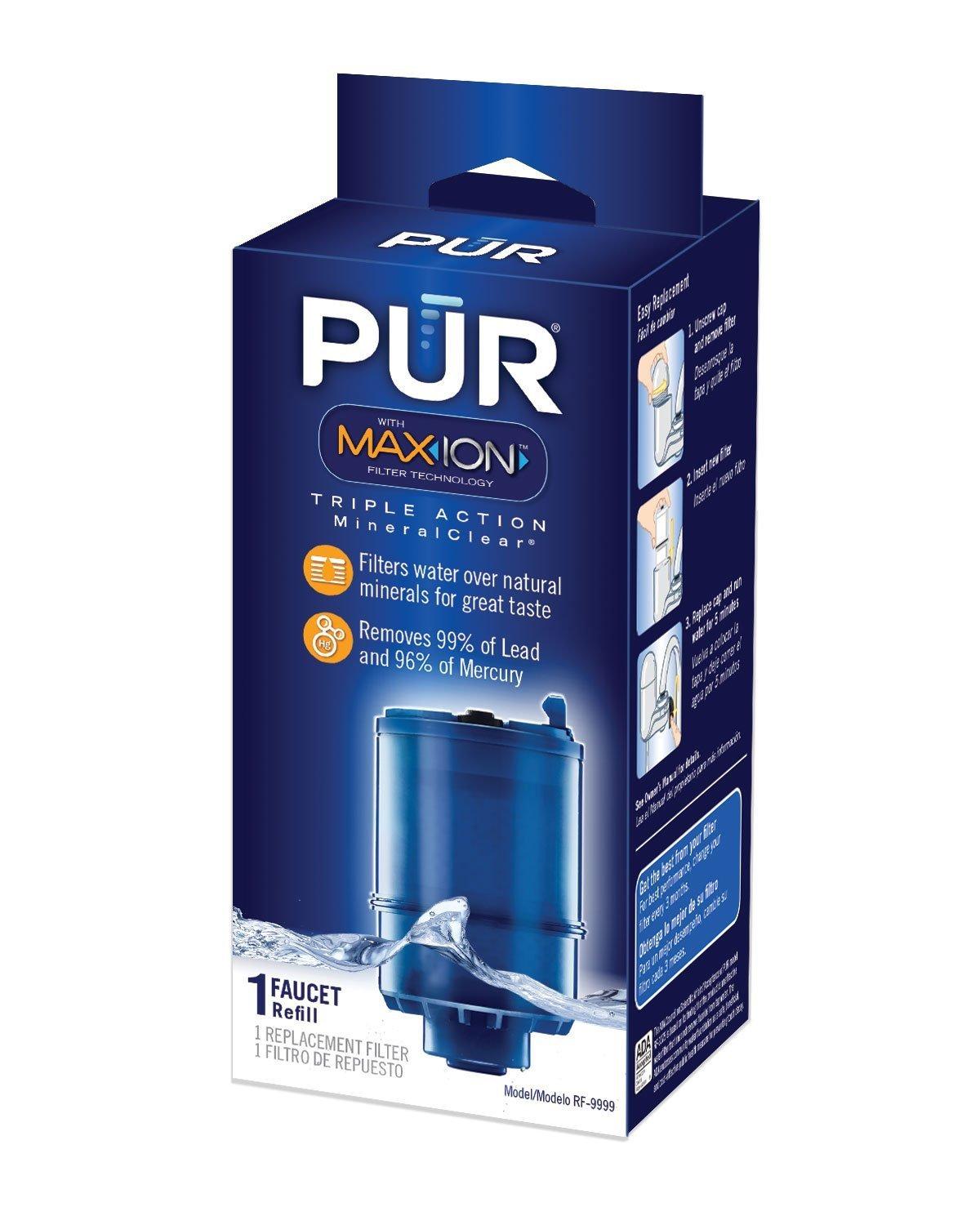 PUR PUR PLUS Faucet Mount Replacement Filter 1-Pack, Genuine PUR Filter, 3-in-1 Powerful, Natural Mineral Filtration, Lead Removal, Blue (RF99991)