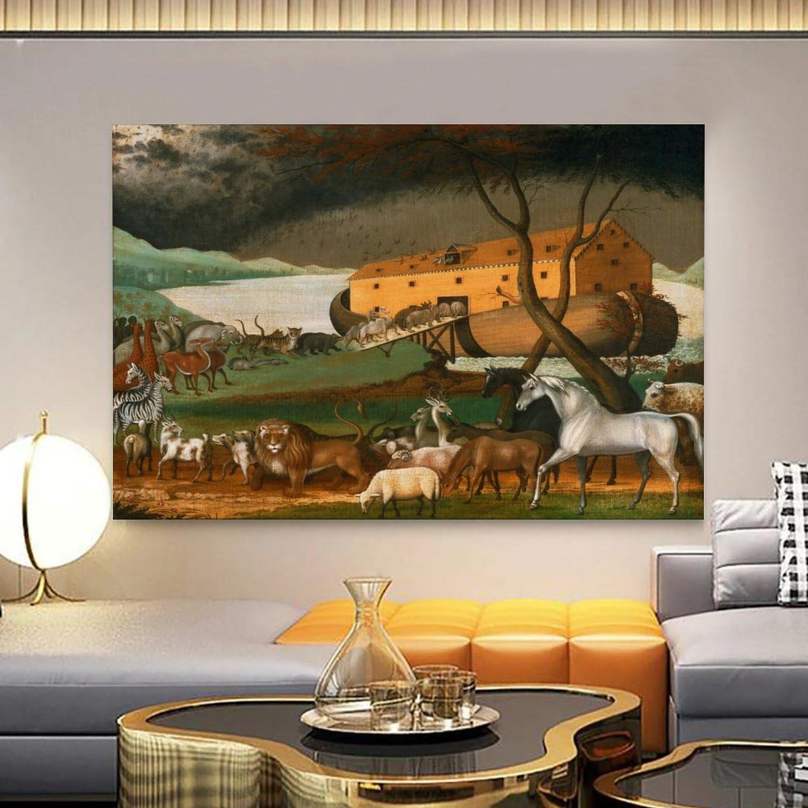 DaiWenBo DaiWenBo Edward Hicks American Noah\'S Ark Poster Print Religious Culture Room Aesthetic Print Art Wall Painting Canvas Gifts Modern Bedroom Decor 20x30inch(50x75cm), Unframe
